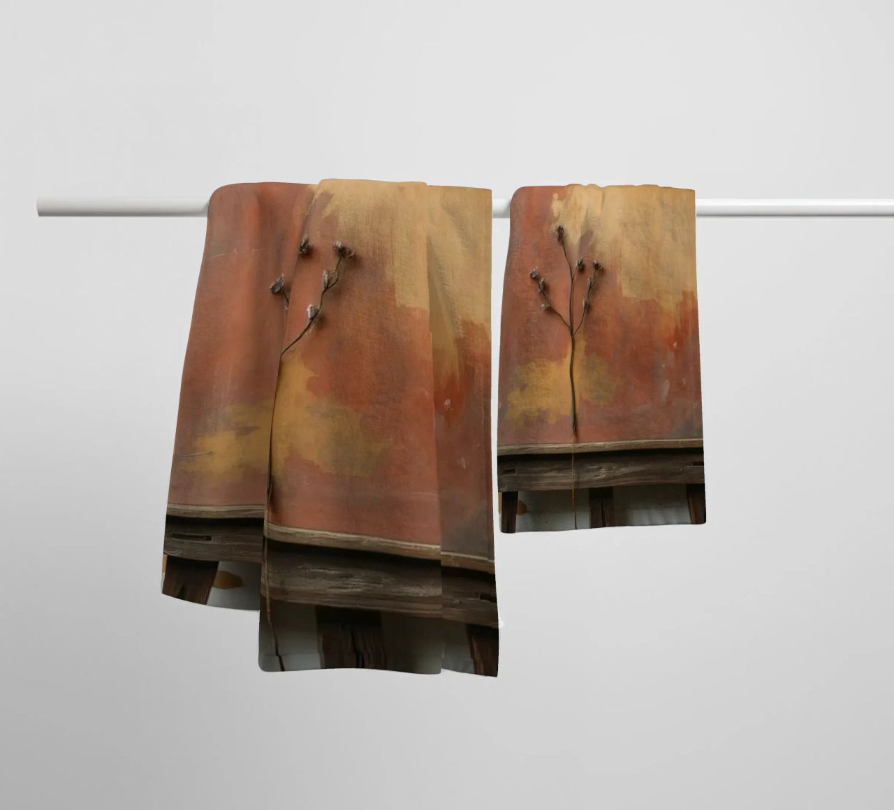 Abstract tree paintings displayed on easels in an art studio towel by DesignDoodle
