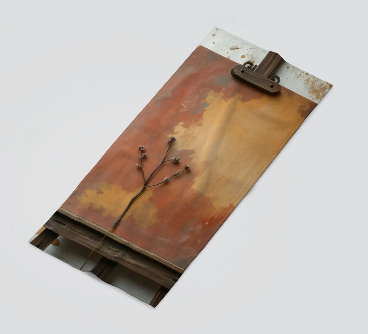 Abstract tree paintings displayed on easels in an art studio beach towel by DesignDoodle