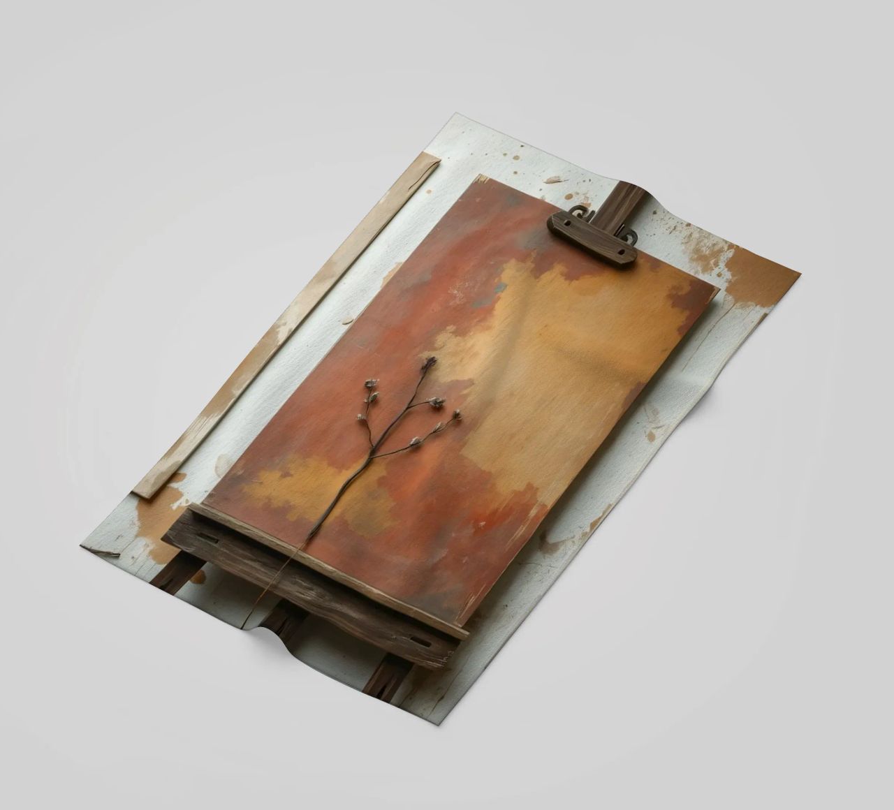 Abstract tree paintings displayed on easels in an art studio beach towel by DesignDoodle