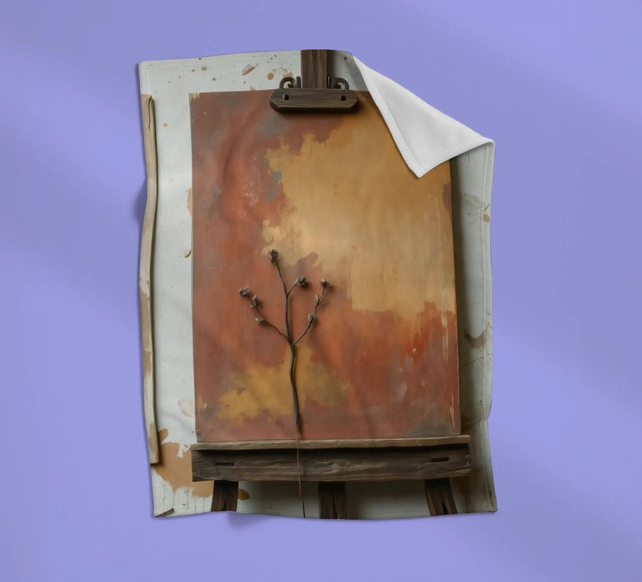 Abstract tree paintings displayed on easels in an art studio fleece blanket by DesignDoodle