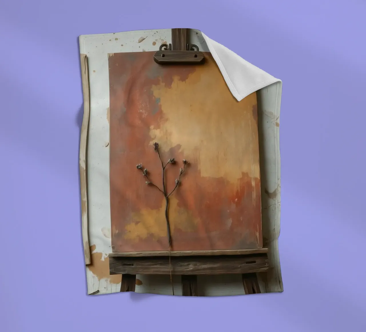 Peintures abstraites d'arbres exposées sur des chevalets dans un atelier d'art plaid polaire de DesignDoodle