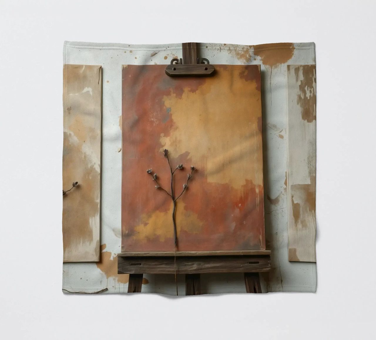 Abstract tree paintings displayed on easels in an art studio fleece blanket by DesignDoodle