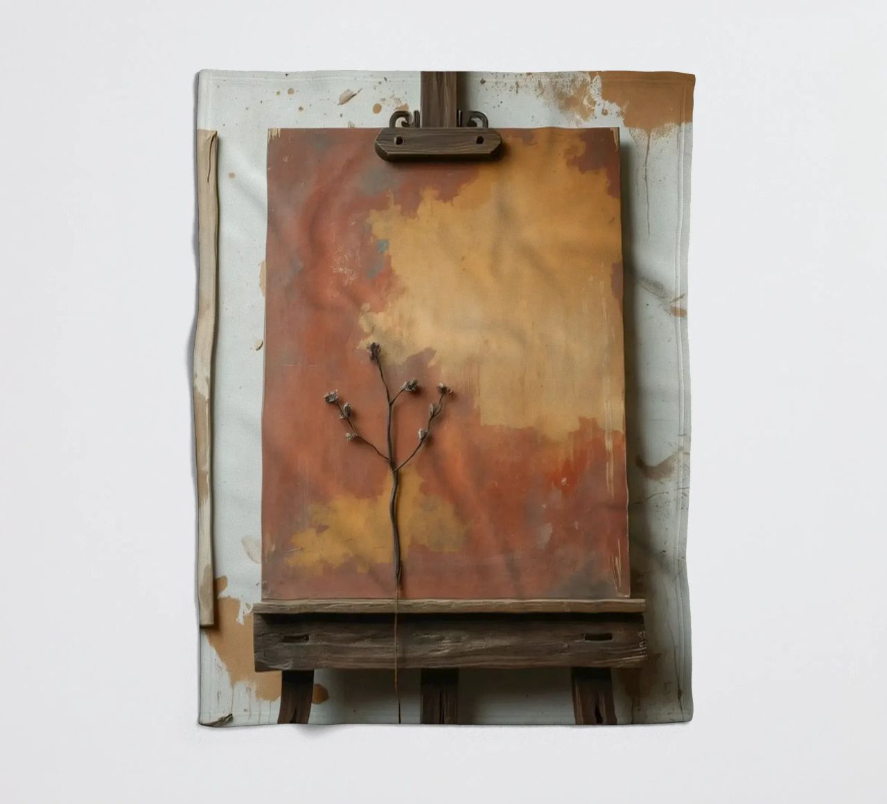 Abstract tree paintings displayed on easels in an art studio fleece blanket by DesignDoodle