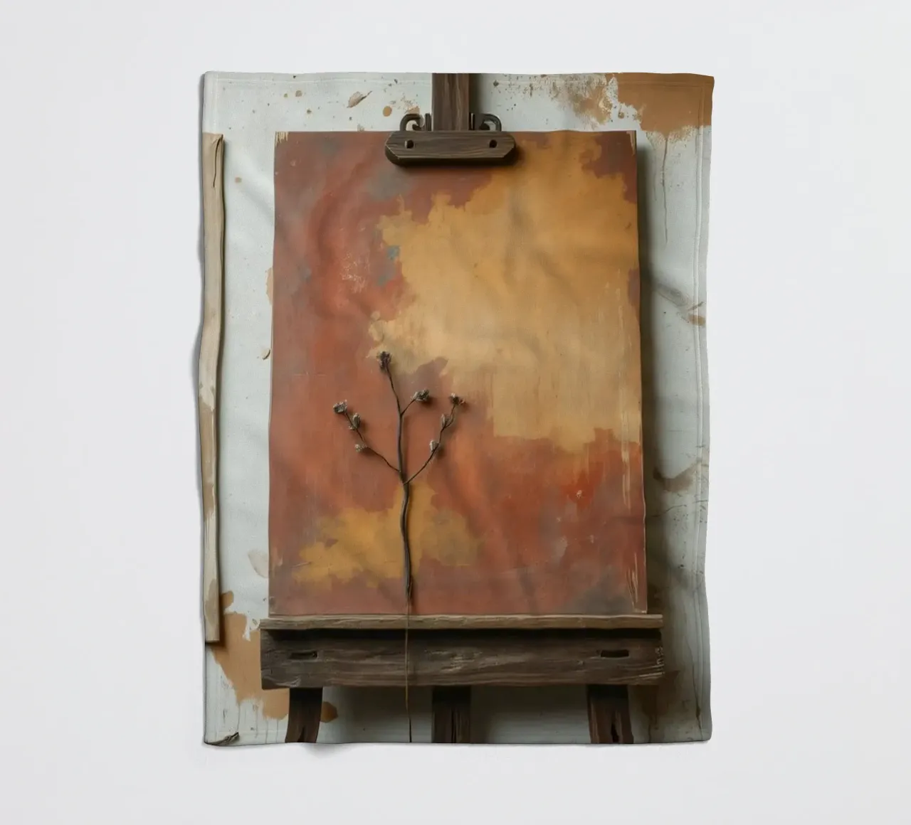 Peintures abstraites d'arbres exposées sur des chevalets dans un atelier d'art plaid polaire de DesignDoodle
