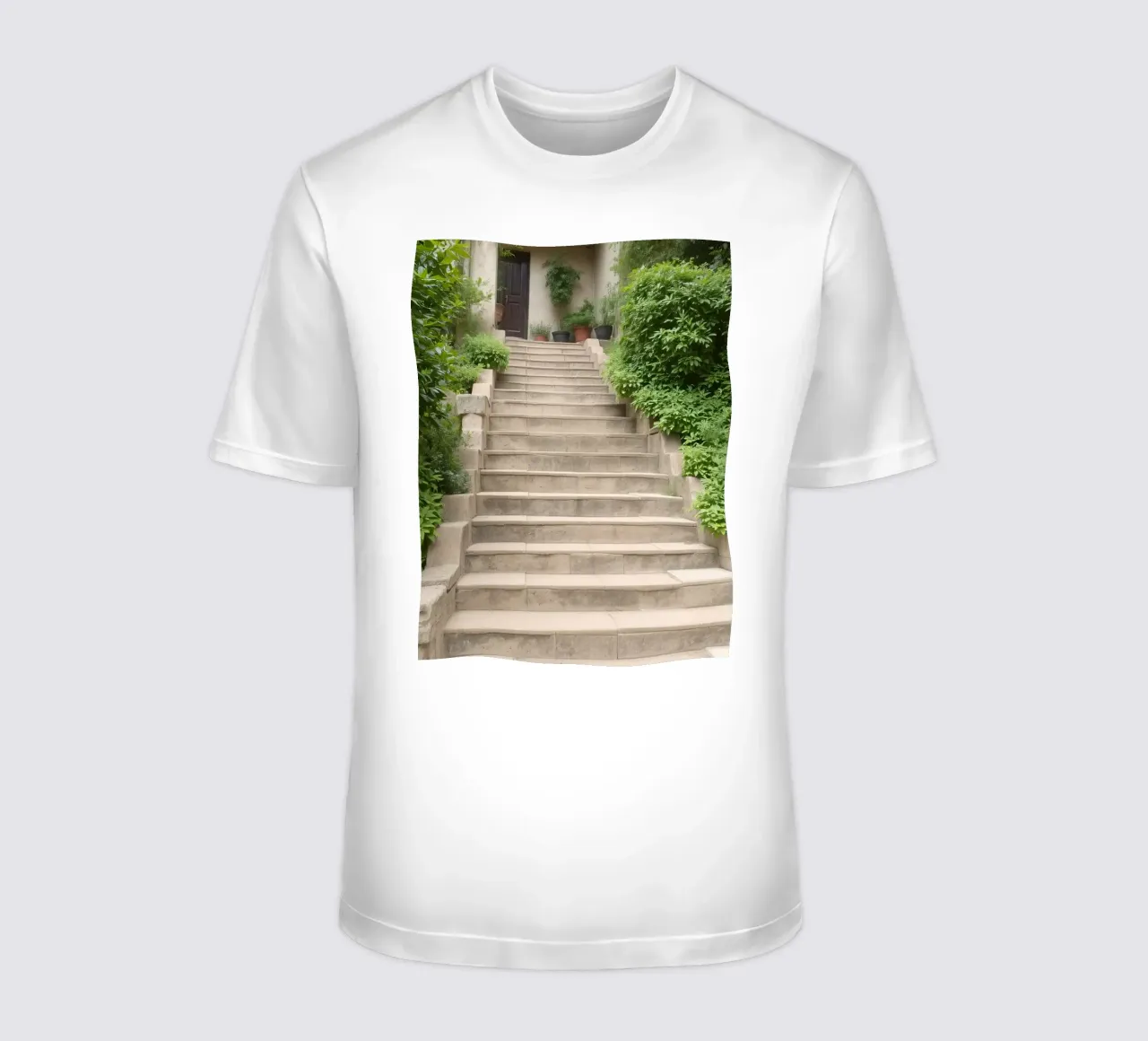 I gradini in pietra conducono a un invitante ingresso circondato da una rigogliosa vegetazione. t-shirt da DesignDoodle