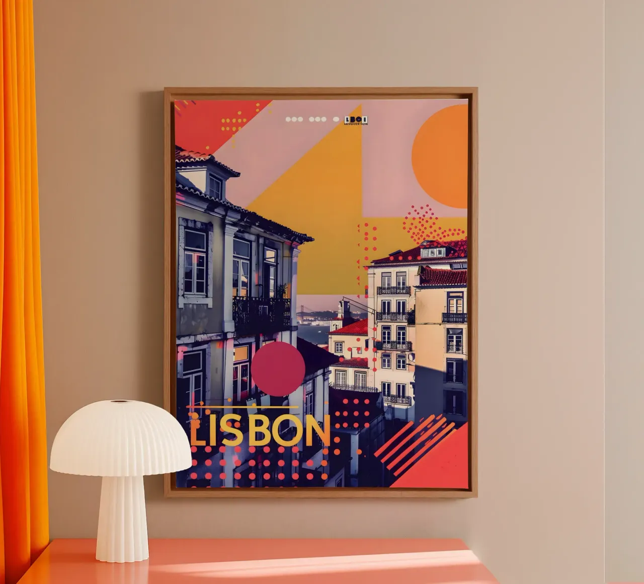 Lissabon abstrakte Kunst tela con Cornice a cassetta da Vintage Travel Art