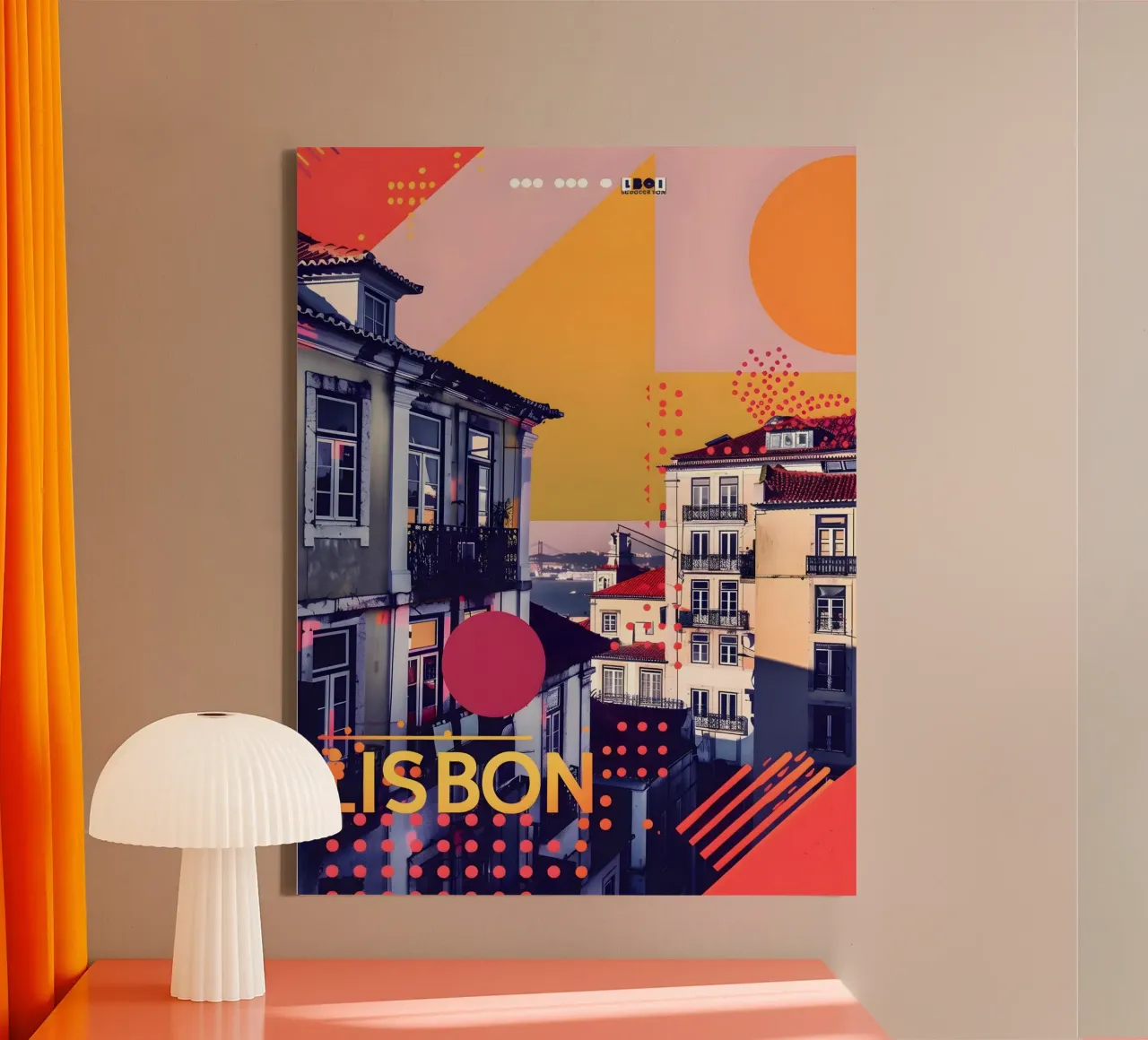Lissabon abstrakte Kunst tela con Cornice a cassetta da Vintage Travel Art