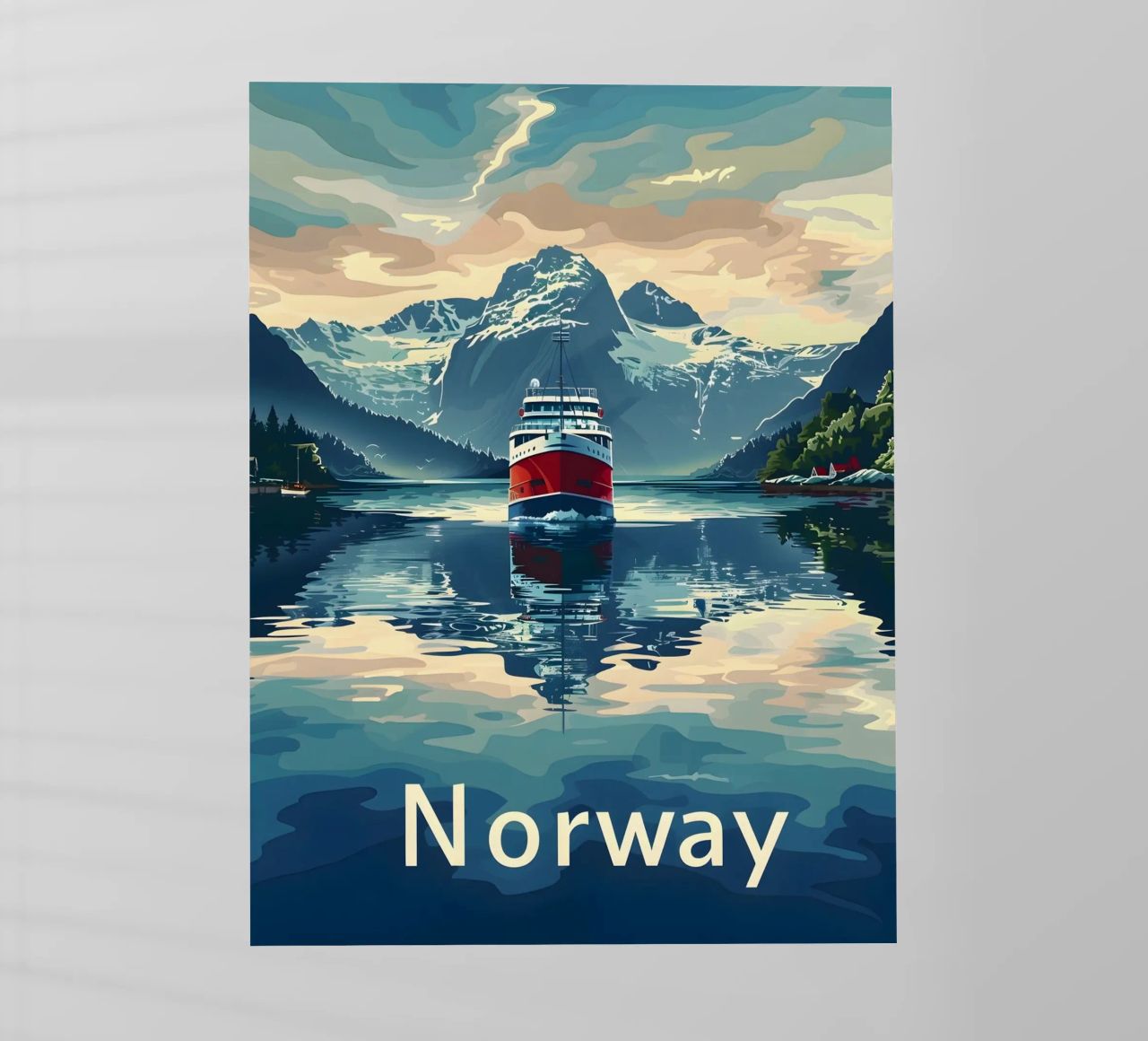 Norwegen Fjord Reiseposter Backlit Folie von Vintage Travel Art