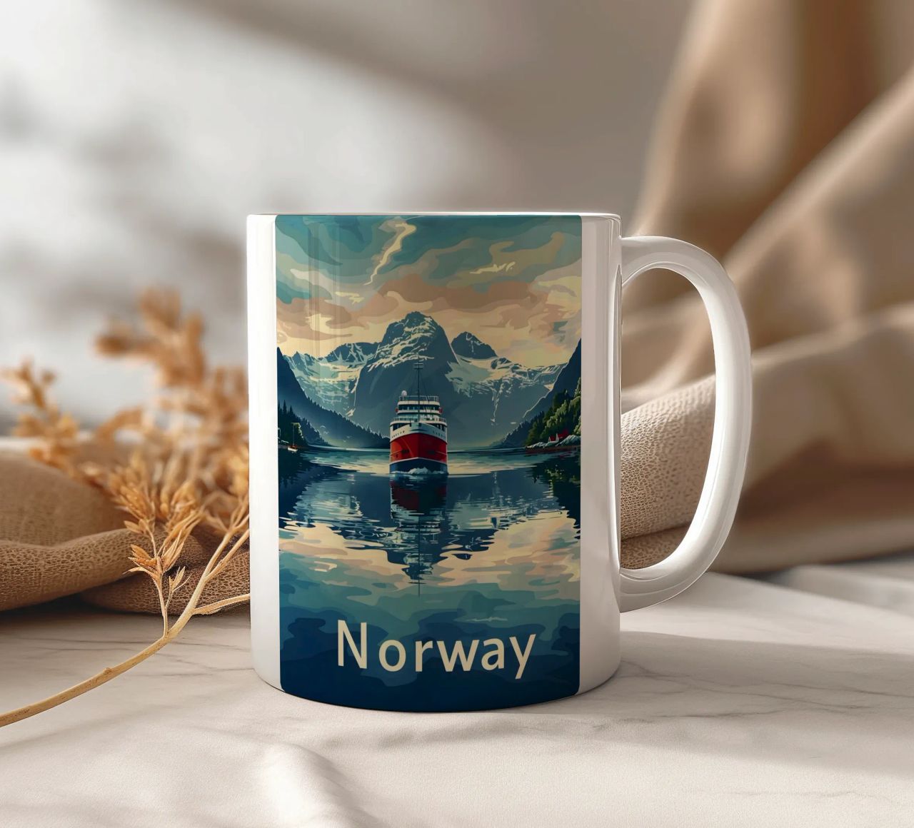 Norwegen Fjord Reiseposter Keramik Tasse von Vintage Travel Art