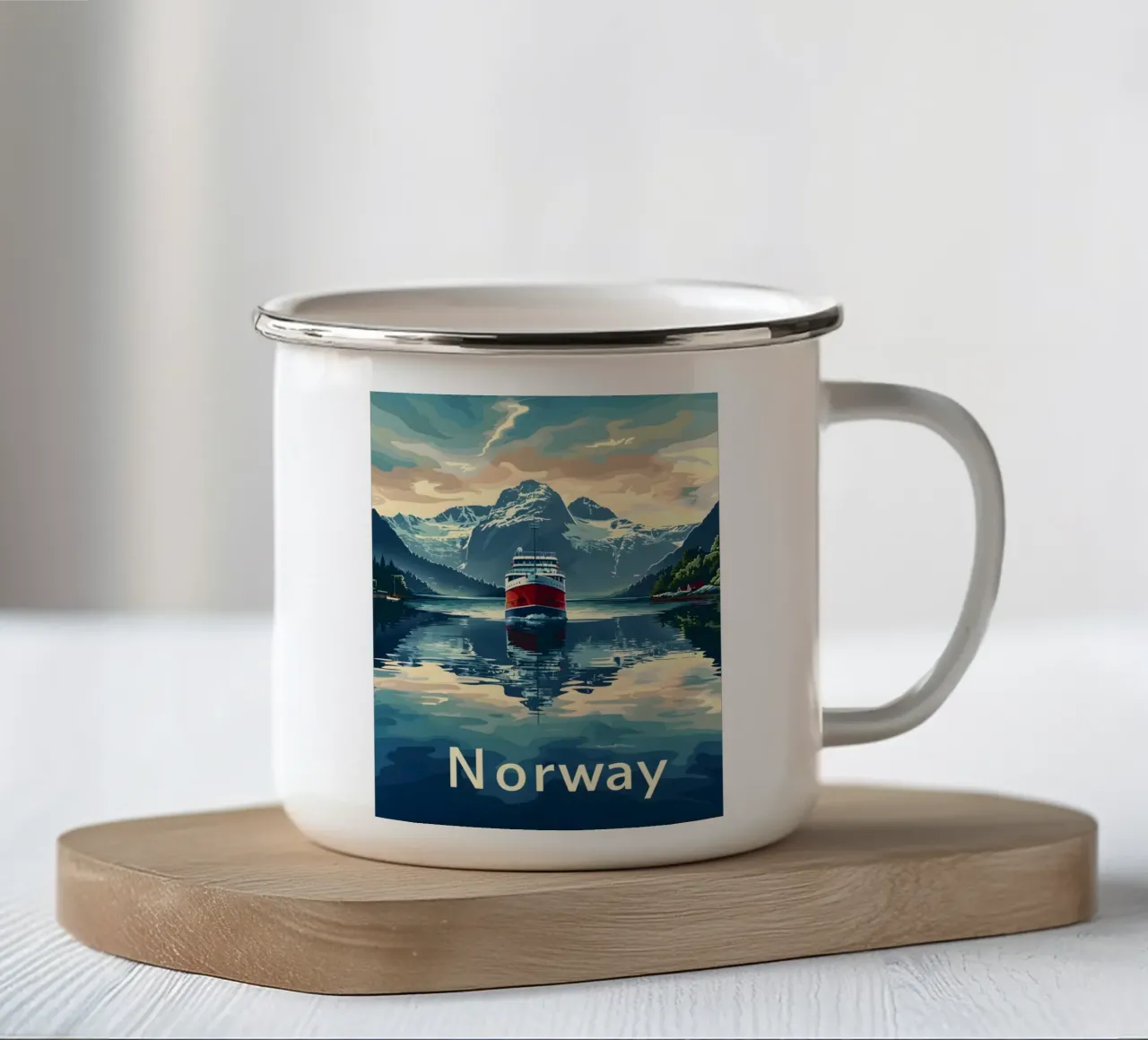 Norwegen Fjord Reiseposter tazza in smalto da Vintage Travel Art
