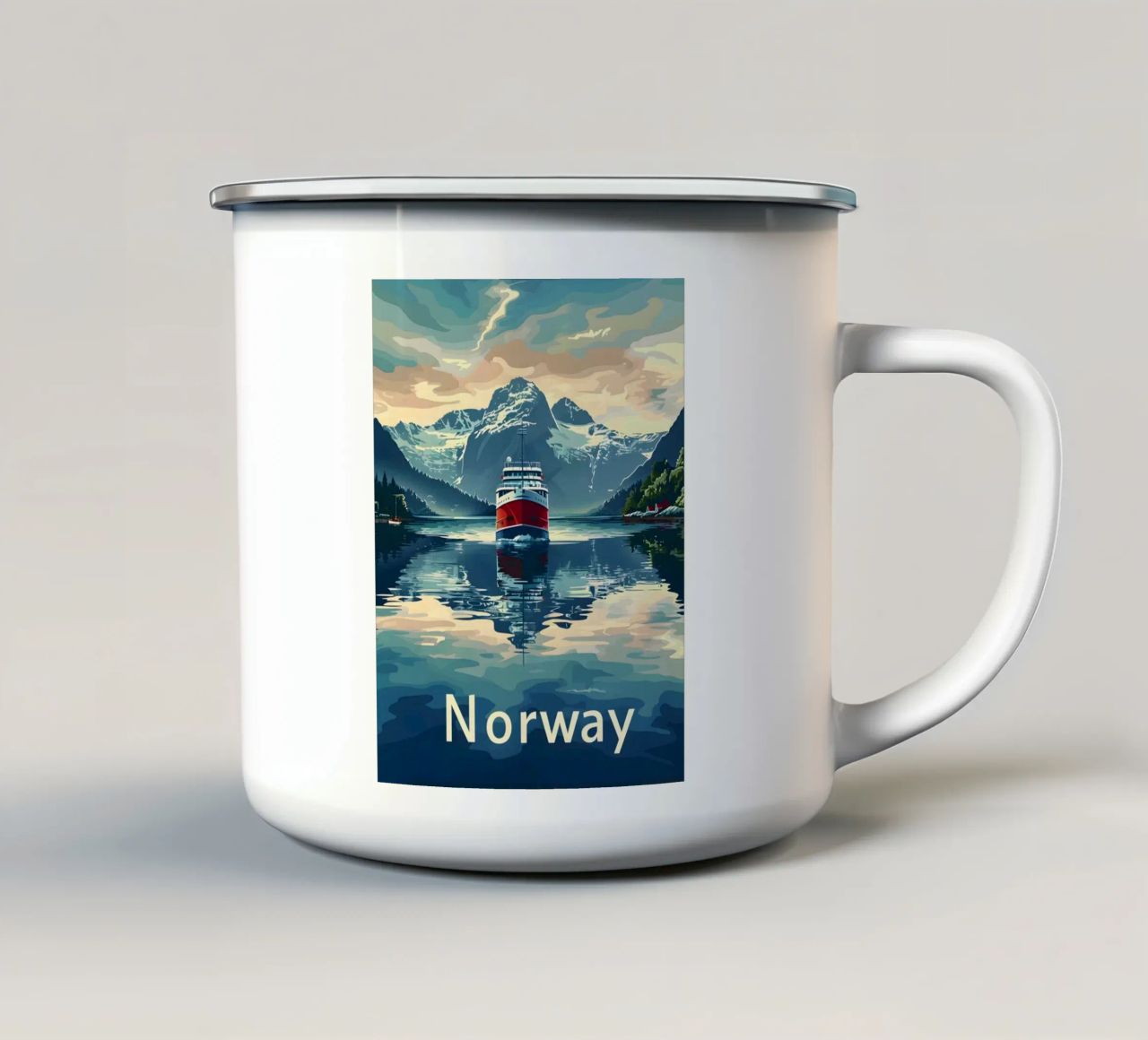 Norwegen Fjord Reiseposter Emaille Tasse von Vintage Travel Art
