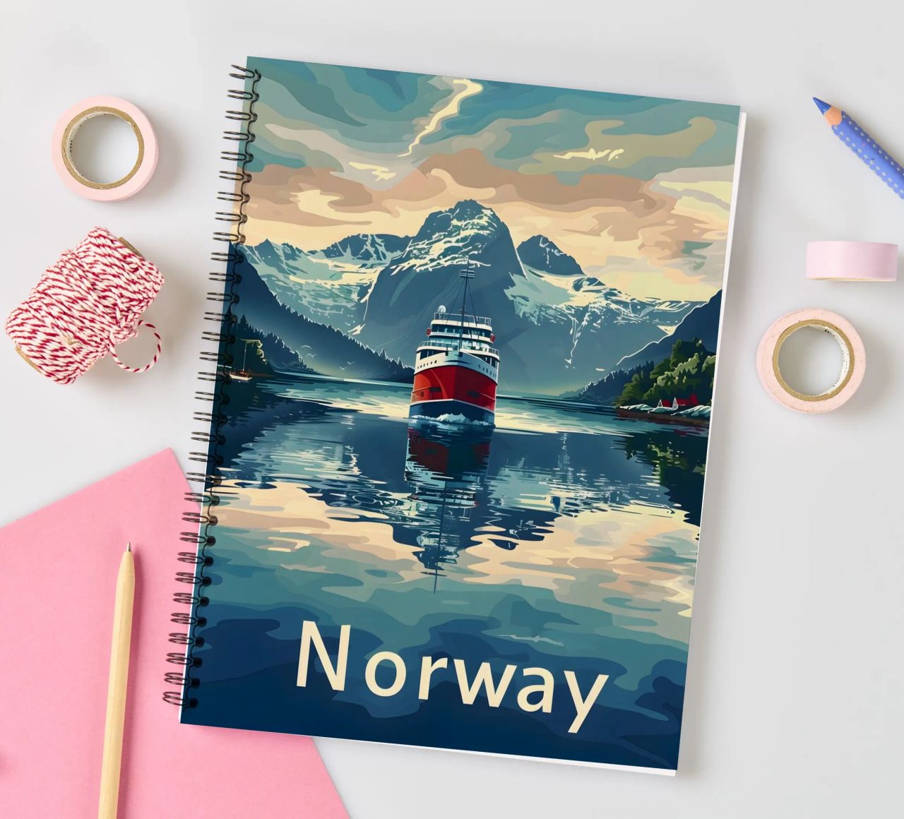 Norwegen Fjord Reiseposter Ringbuch von Vintage Travel Art