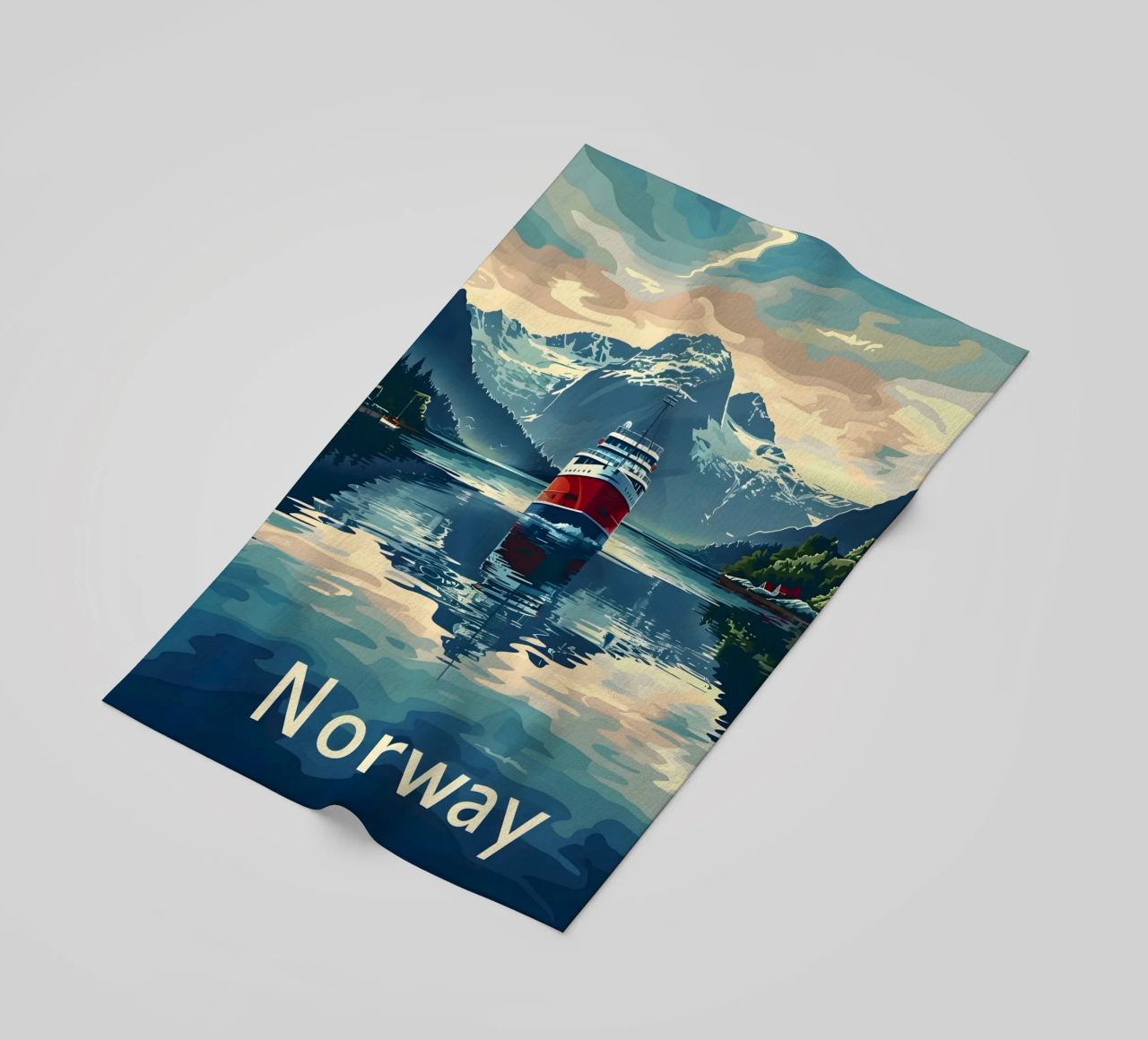 Norwegen Fjord Reiseposter Strandtuch von Vintage Travel Art