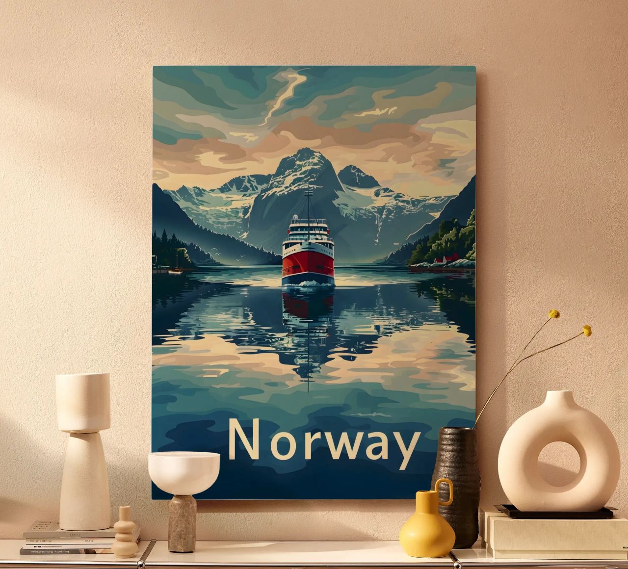 Norwegen Fjord Reiseposter Alu-Dibond von Vintage Travel Art