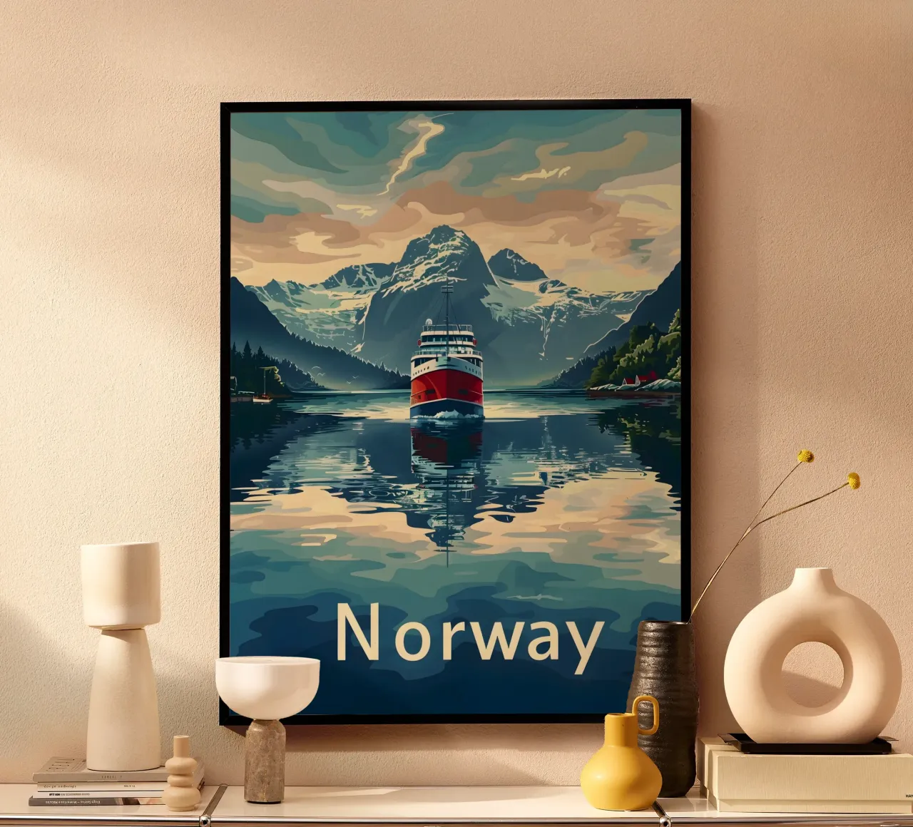 Norwegen Fjord Reiseposter poster con telaio in legno da Vintage Travel Art
