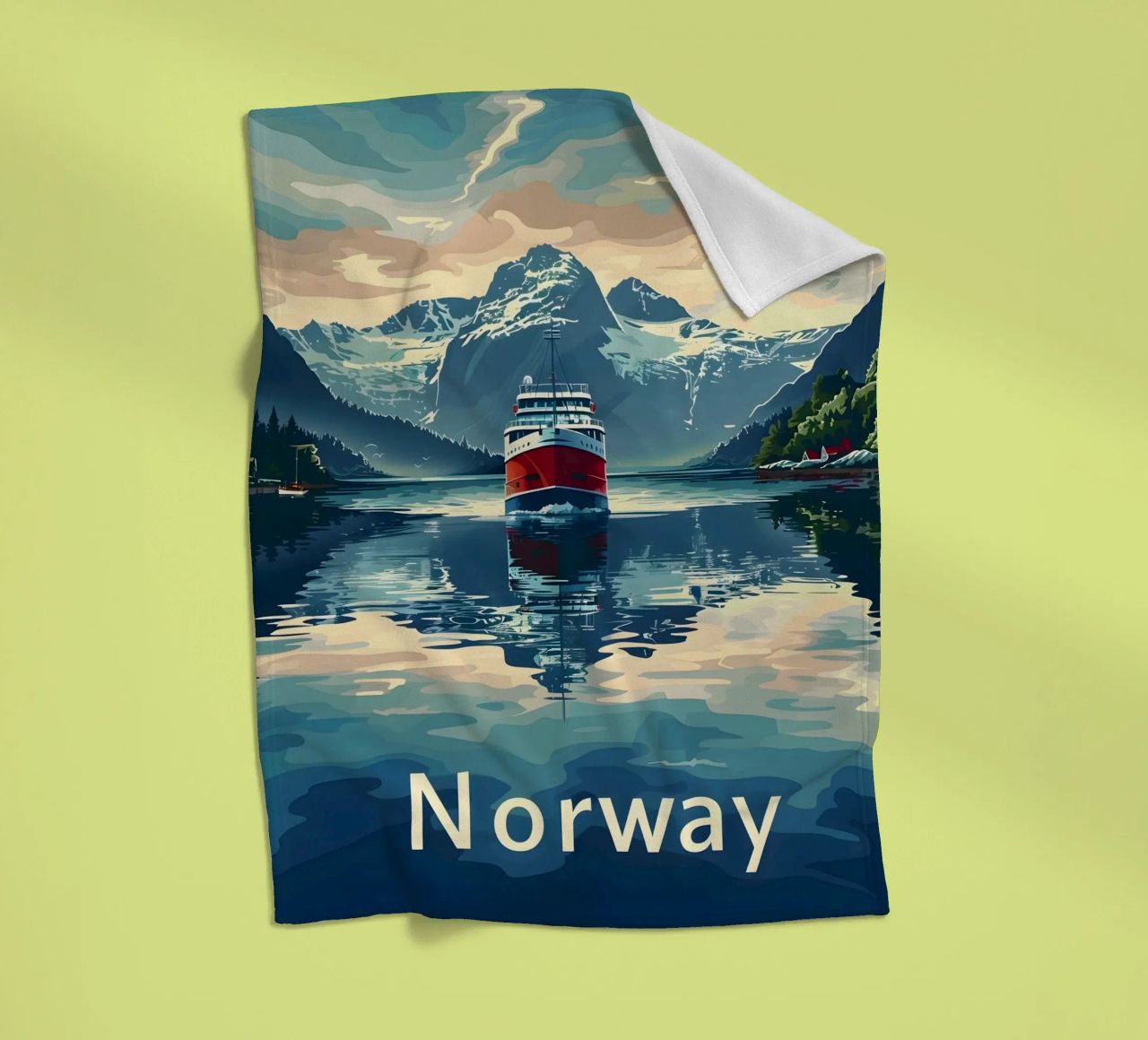 Norwegen Fjord Reiseposter Fleecedecke von Vintage Travel Art