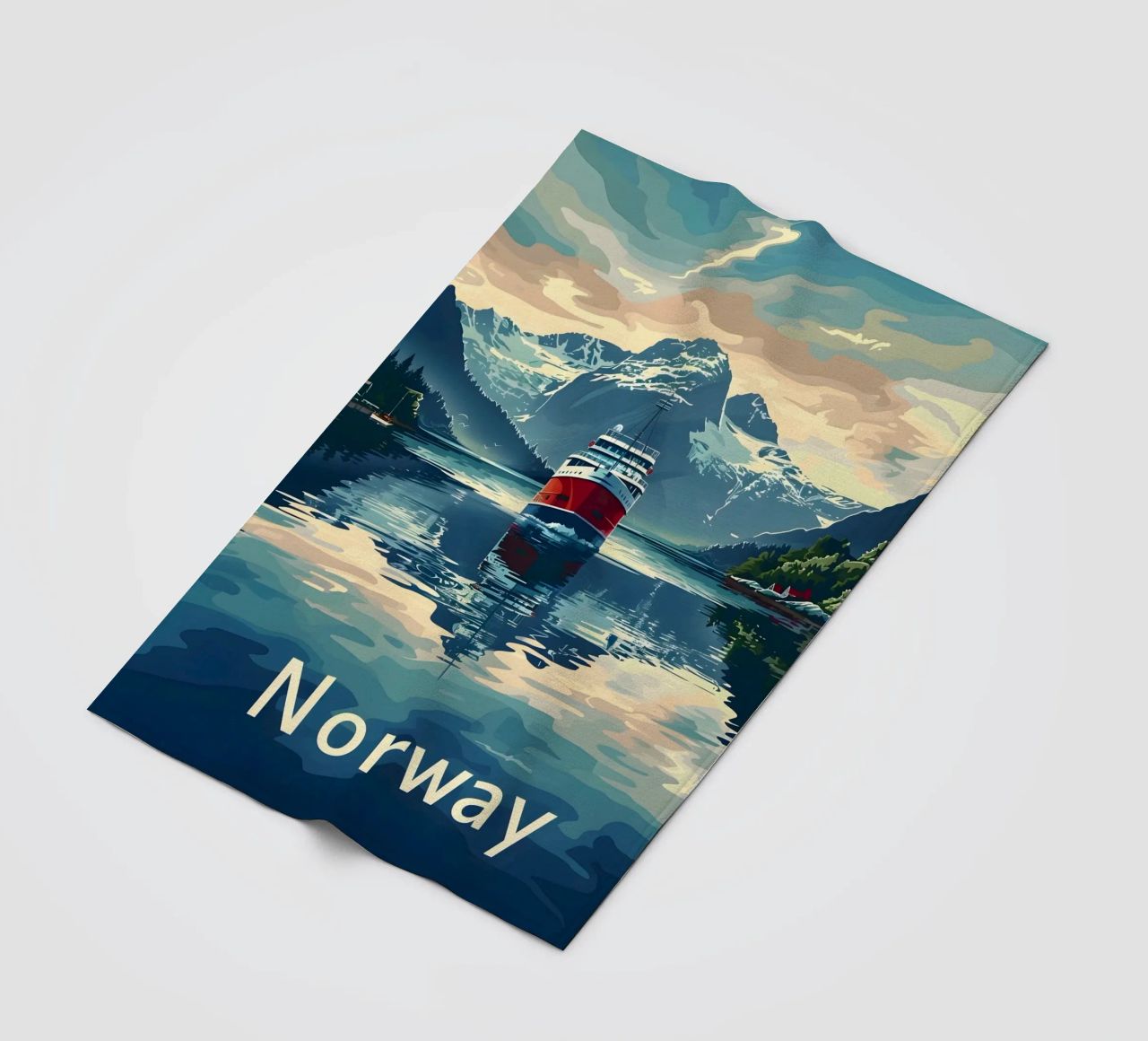 Norwegen Fjord Reiseposter Fleecedecke von Vintage Travel Art