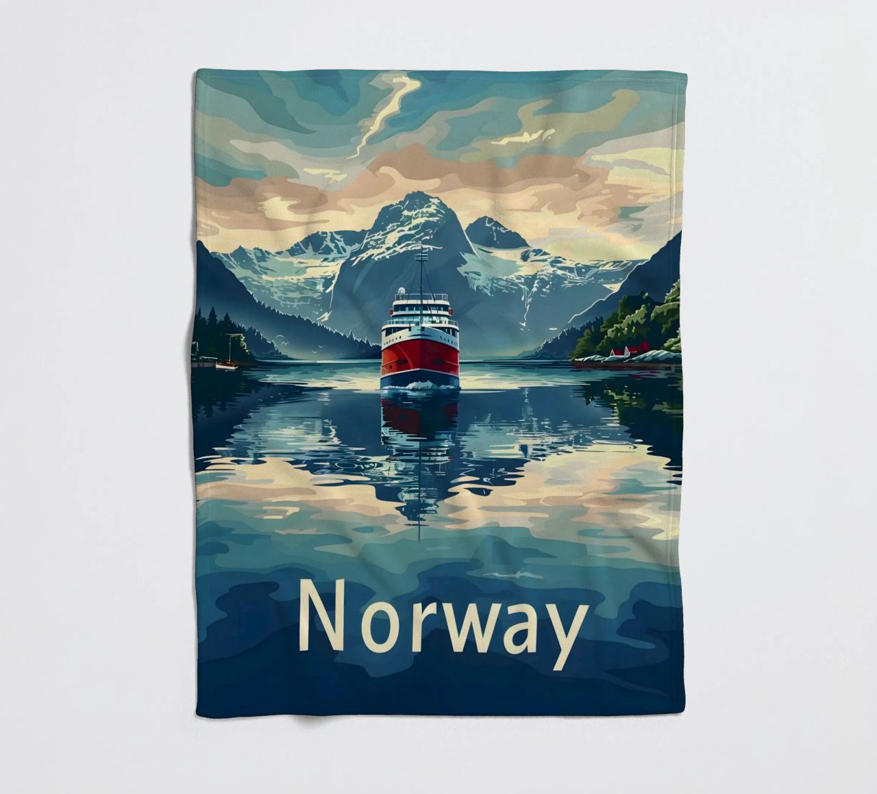 Norwegen Fjord Reiseposter Fleecedecke von Vintage Travel Art