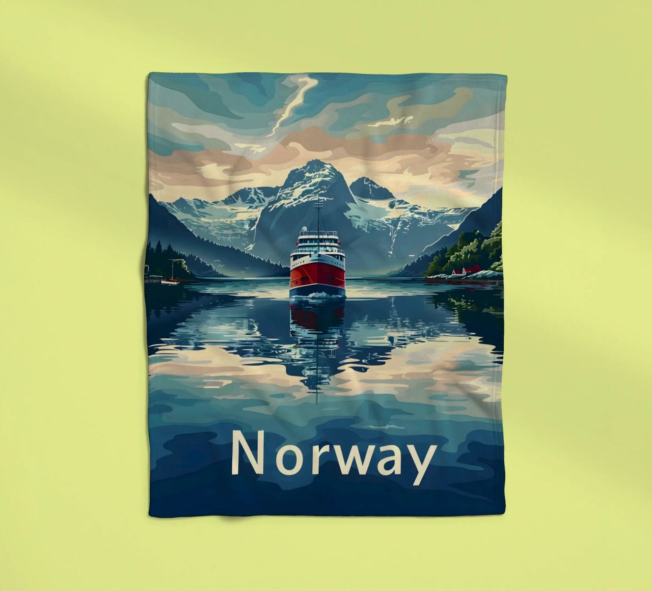 Norwegen Fjord Reiseposter Fleecedecke von Vintage Travel Art