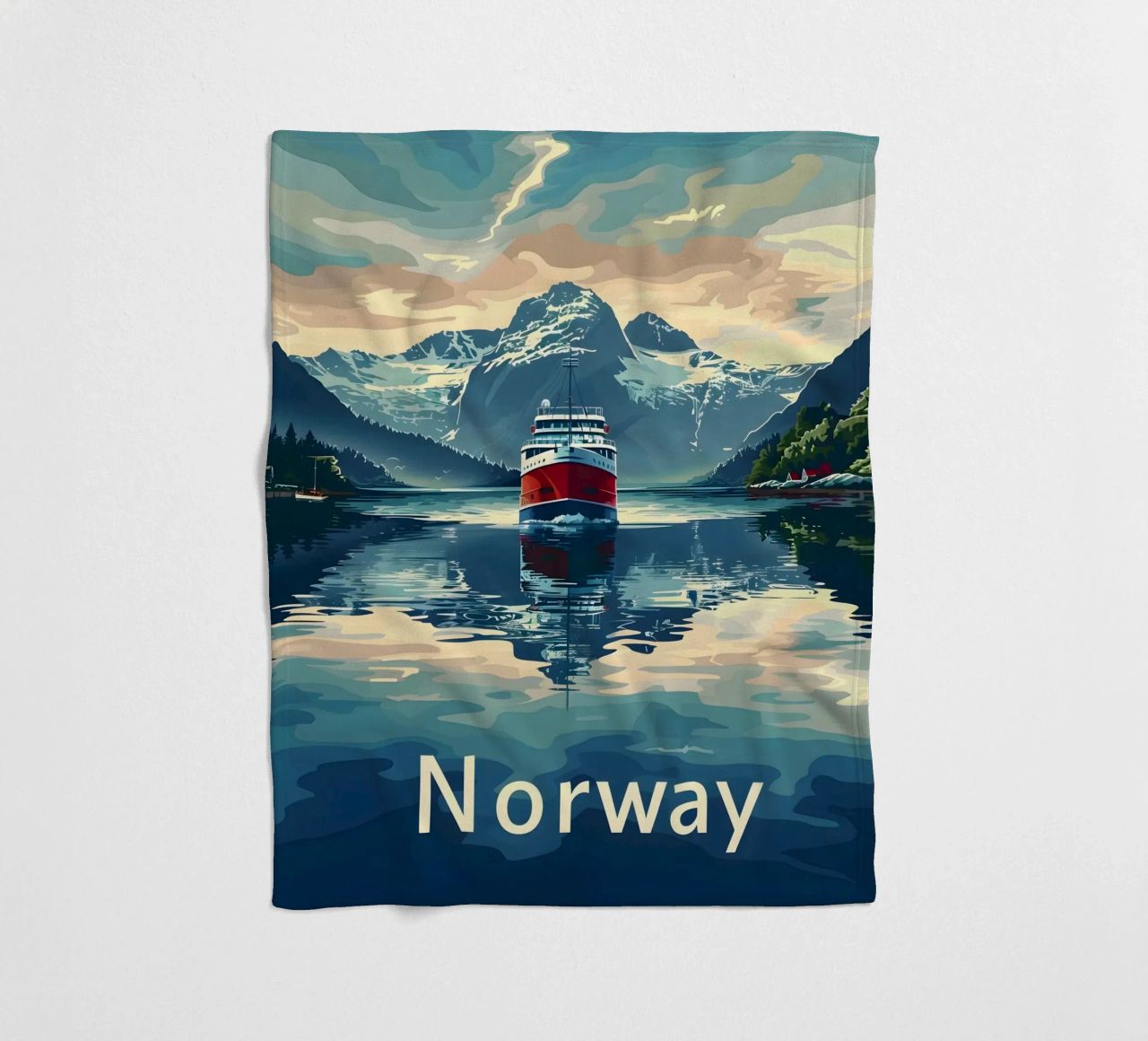 Norwegen Fjord Reiseposter Fleecedecke von Vintage Travel Art