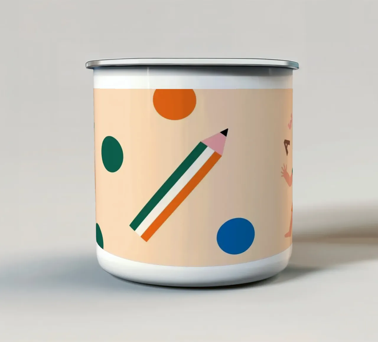 Evviva lo scolaro! (beige) tazza in smalto da Susann Stefanizen