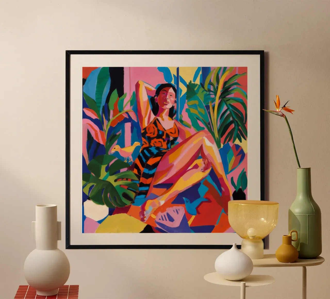 Esplosione di colori tropicali poster con telaio in plastica da Ebony Carpenter