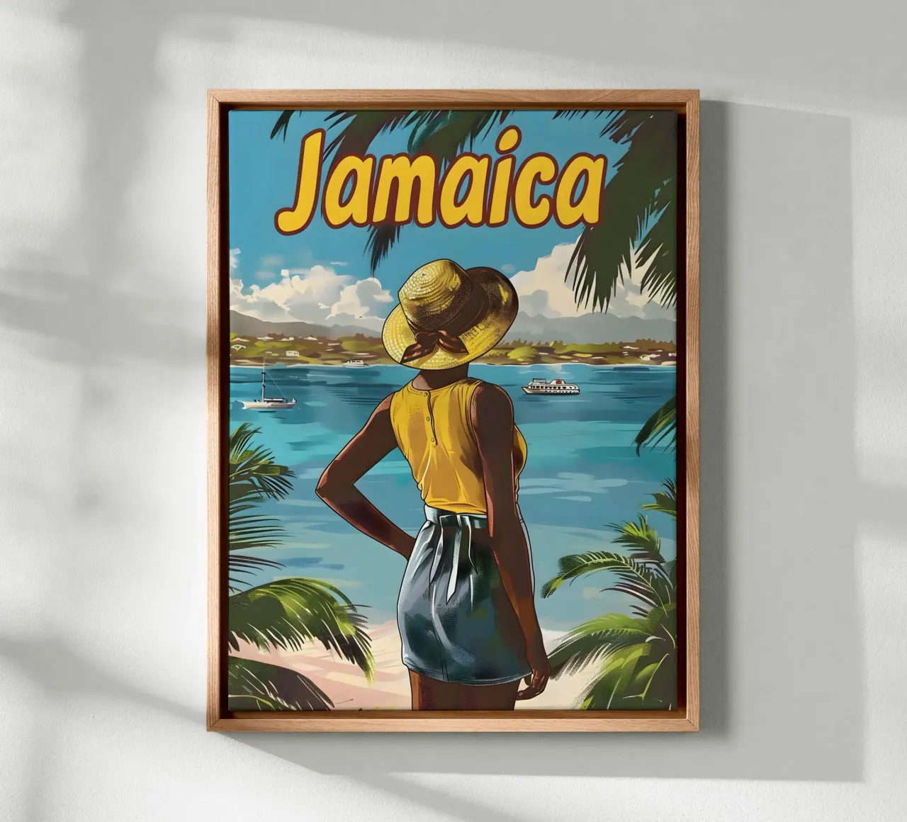 Jamaika Vintgae Reiseposter canvas met Baklijst van Vintage Travel Art