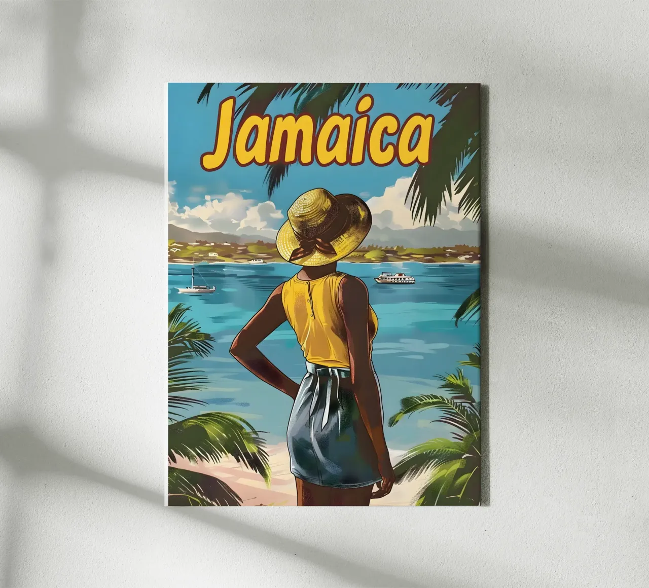 Jamaika Vintgae Reiseposter canvas met Baklijst van Vintage Travel Art