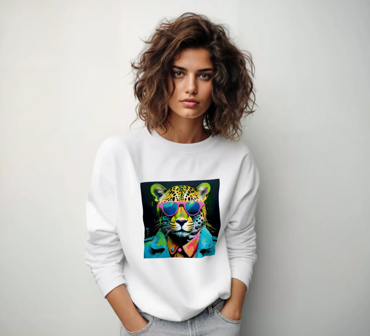 Leopard Pop Art con occhiali da sole in colori neon felpa da Take Your Art BV