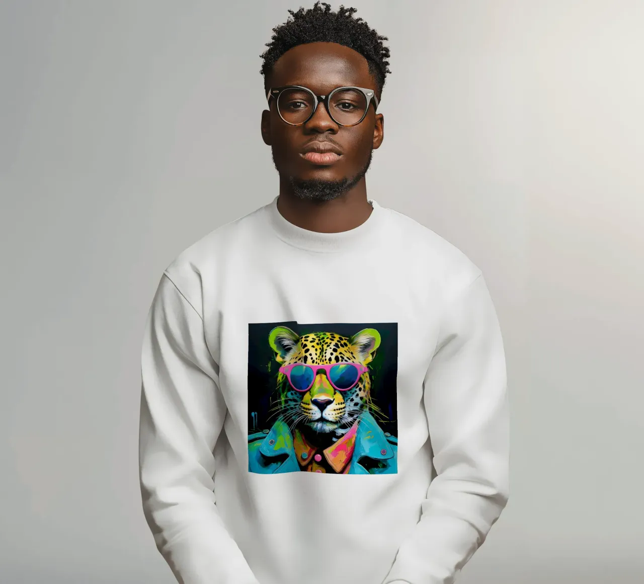 Leopard Pop Art con occhiali da sole in colori neon felpa da Take Your Art BV
