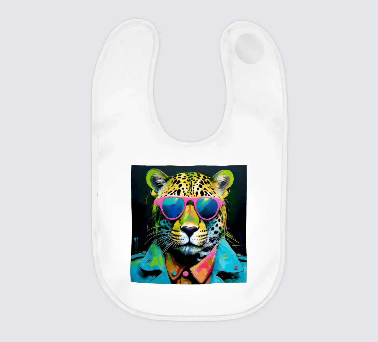 Leopard Pop Art con occhiali da sole in colori neon bavaglino da Take Your Art BV
