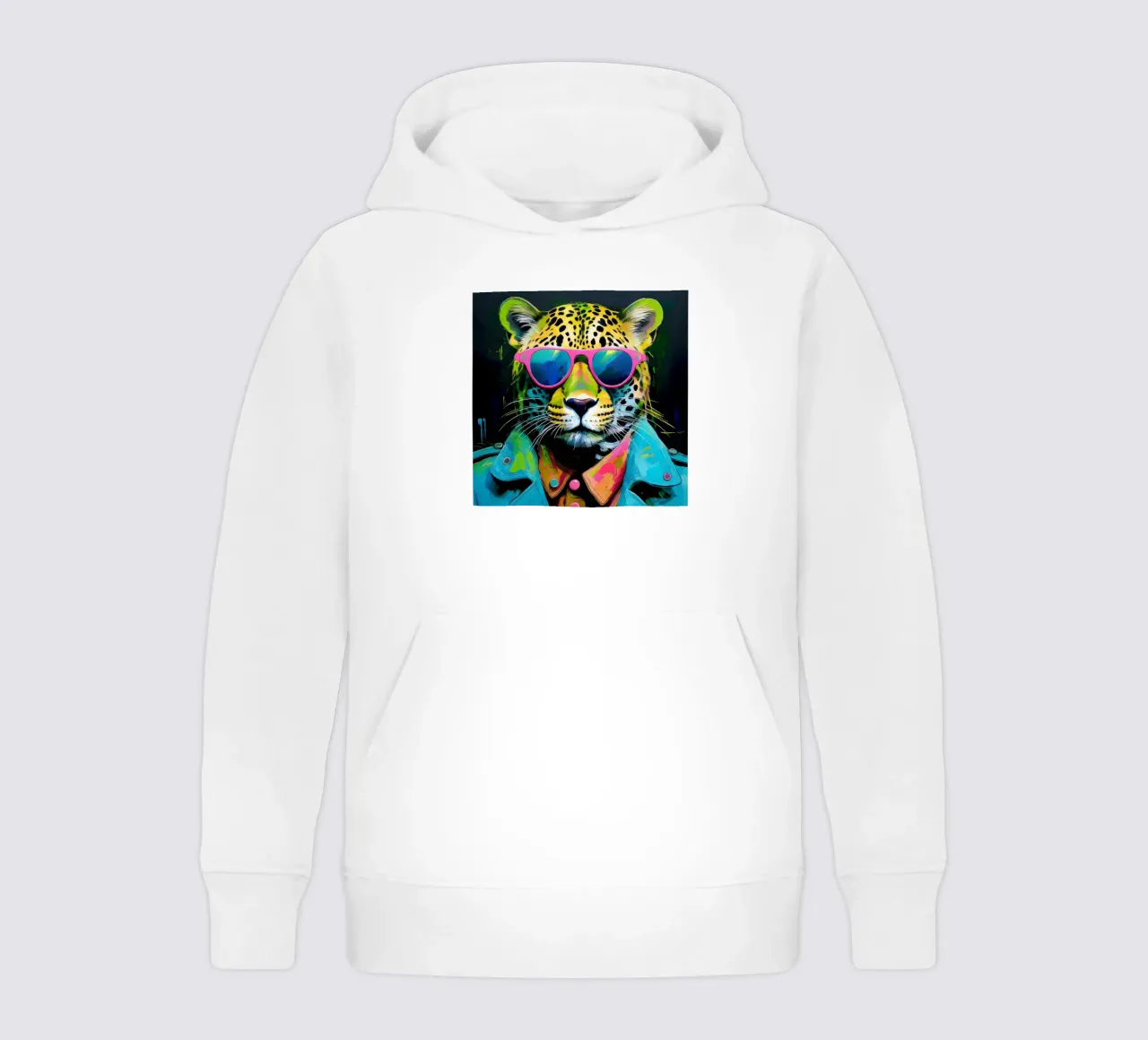 Leopard Pop Art con occhiali da sole in colori neon felpa bambino con cappuccio da Take Your Art BV