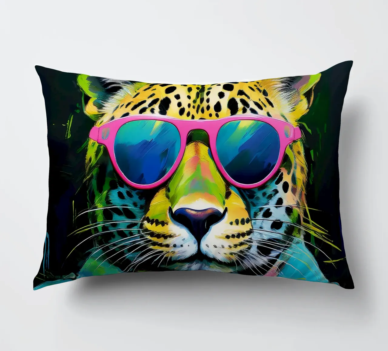 Leopard Pop Art con occhiali da sole in colori neon cuscino da Take Your Art BV