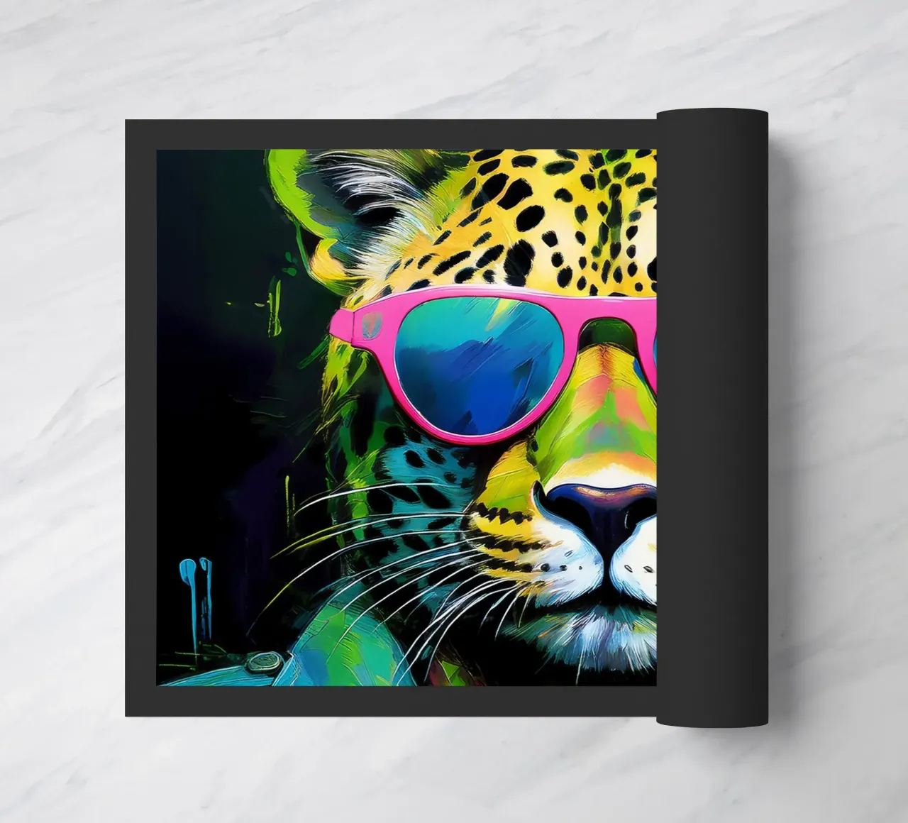 Leopard Pop Art con occhiali da sole in colori neon zerbino da Take Your Art BV