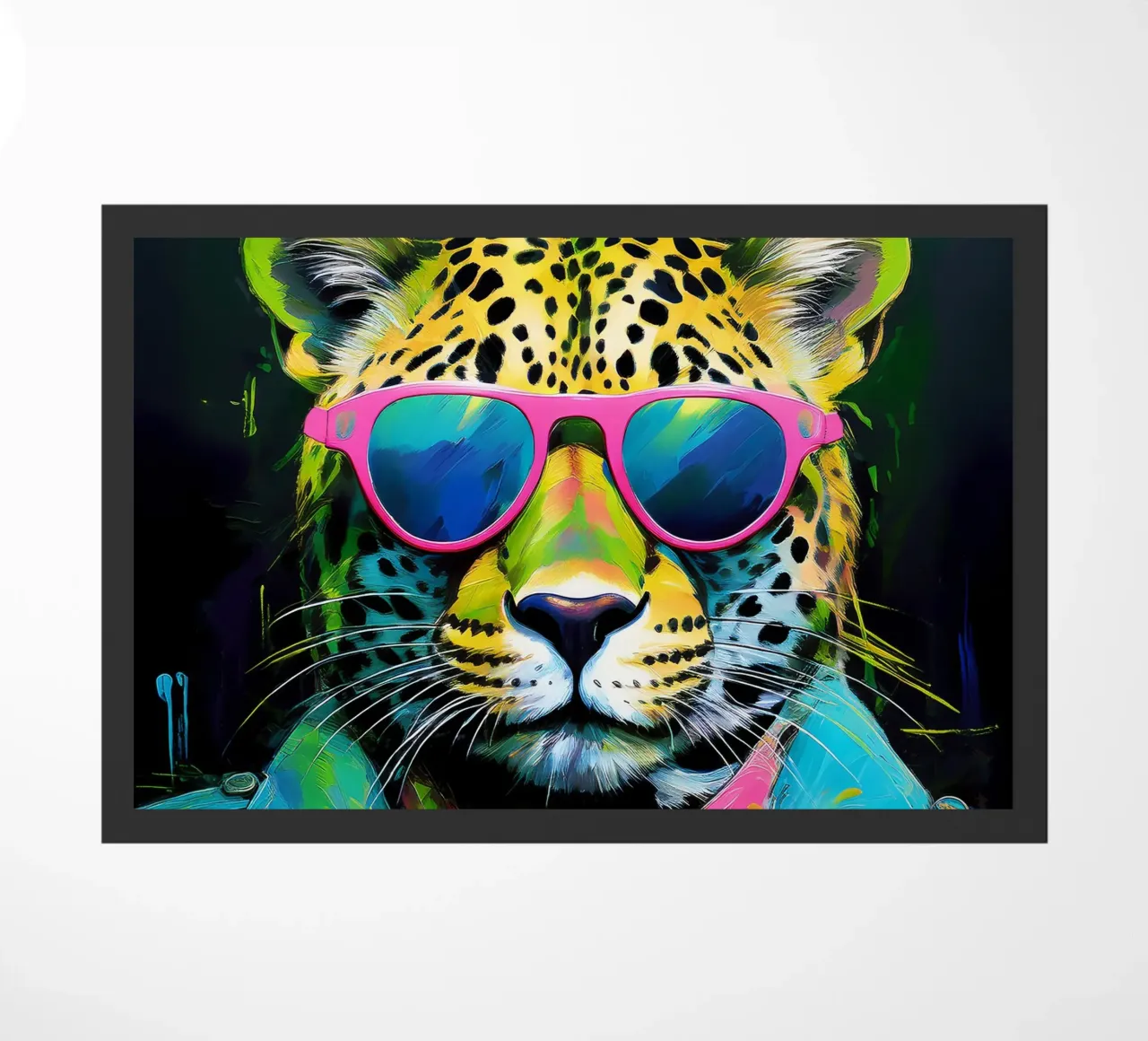 Leopard Pop Art con occhiali da sole in colori neon zerbino da Take Your Art BV