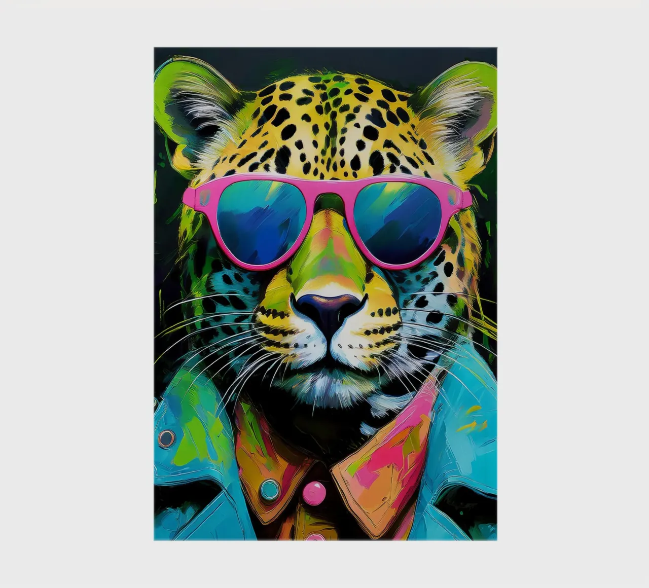Leopard Pop Art con occhiali da sole in colori neon diario da Take Your Art BV