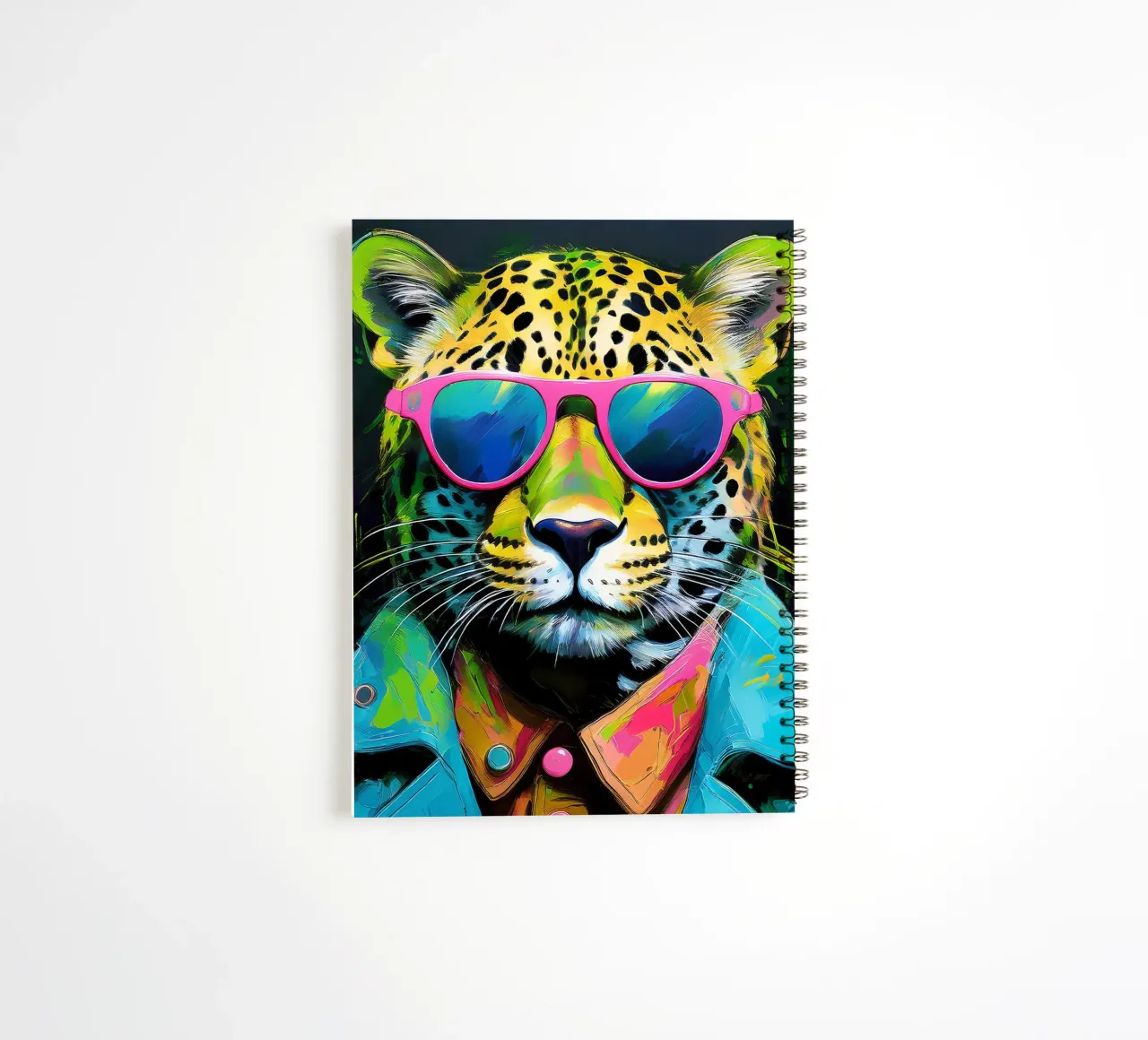 Leopard Pop Art with sunglasses in neon colors spiral notebook by Take Your Art BV