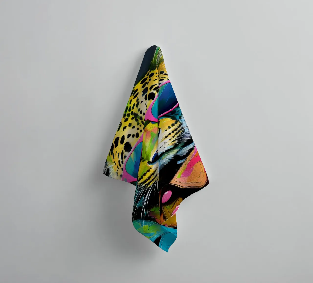 Leopard Pop Art con occhiali da sole in colori neon asciugamano da bagno da Take Your Art BV