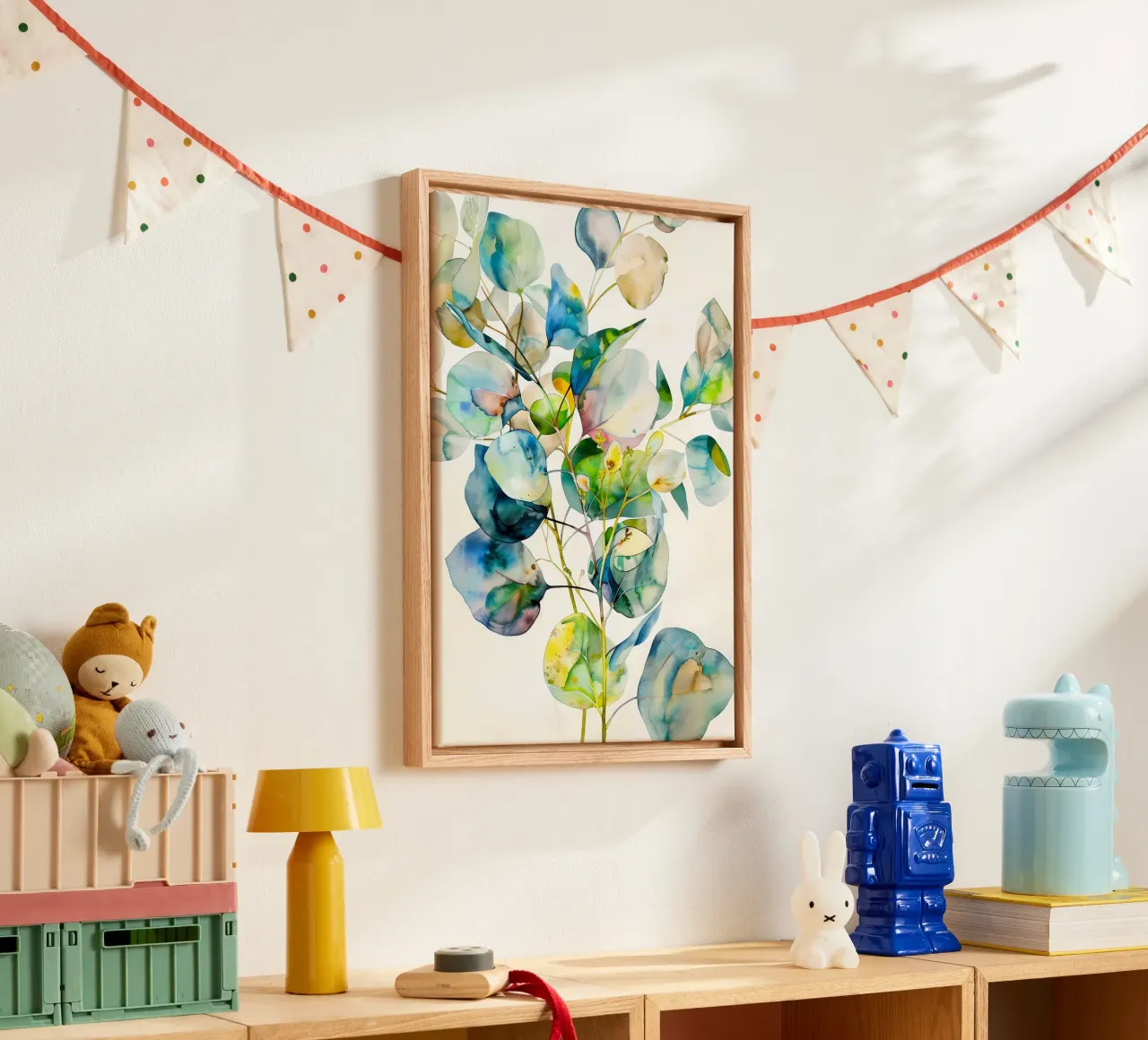 Eucalyptusbladeren canvas met Baklijst van Justyna Jaszke JBJart