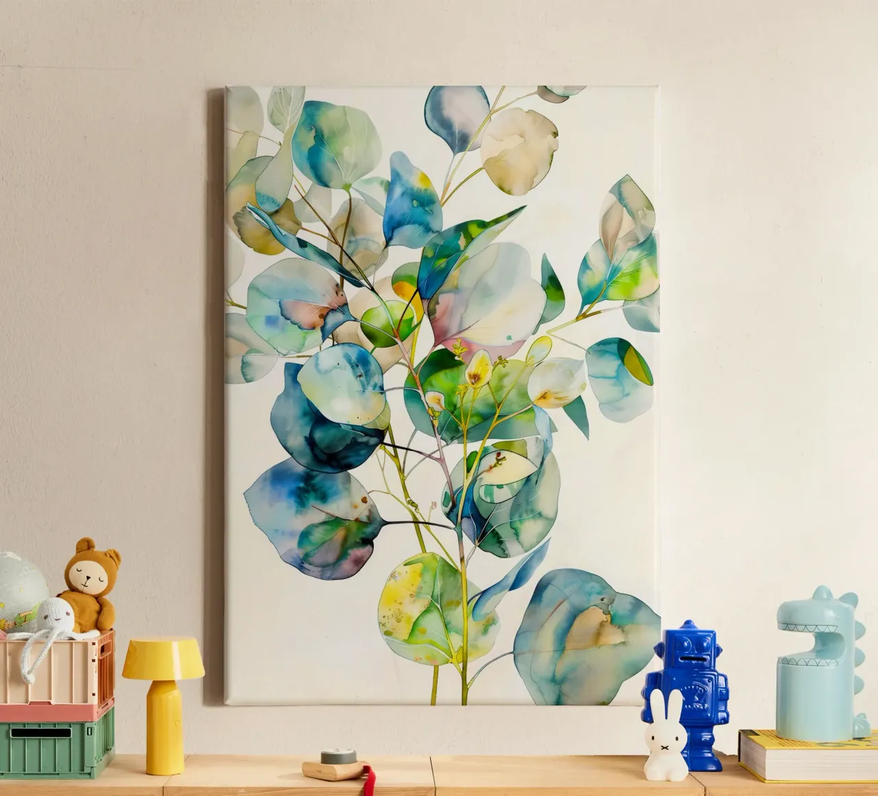 Eucalyptusbladeren canvas met Baklijst van Justyna Jaszke JBJart
