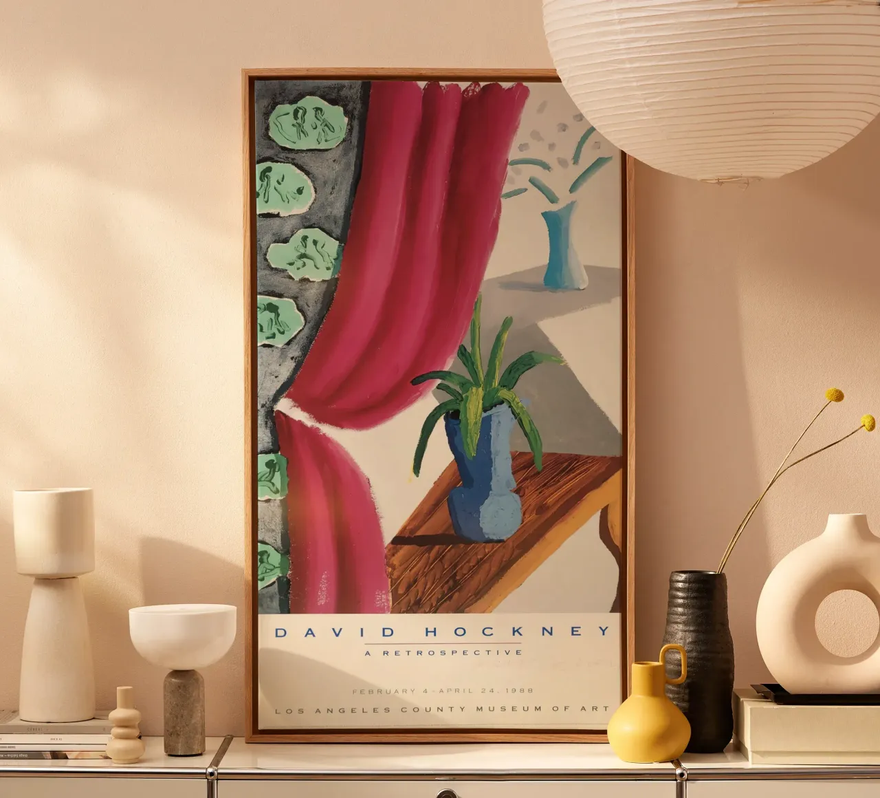 LACMA hockney overzichtstentoonstelling 1988 canvas met Baklijst van khanrosie
