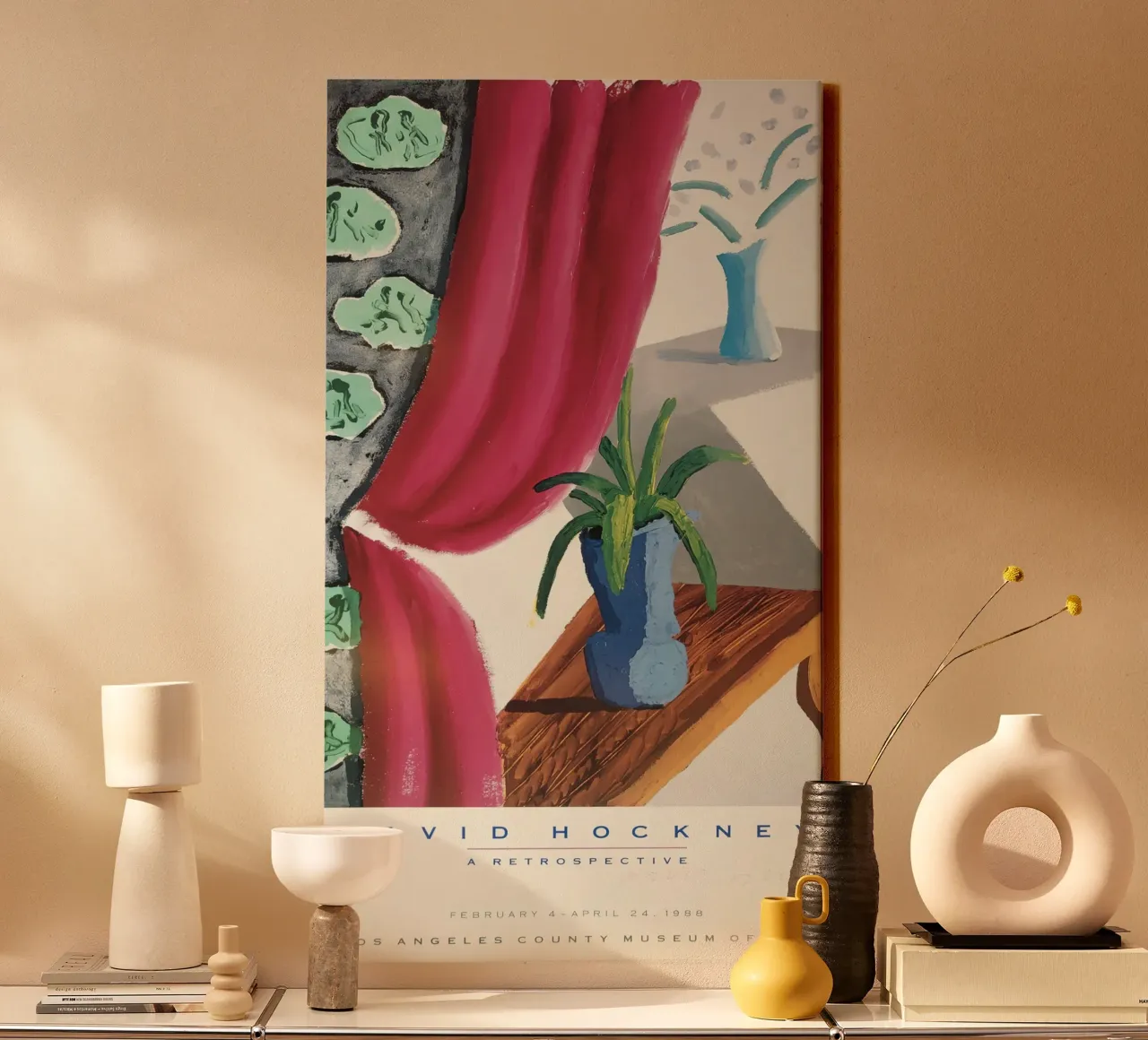 LACMA hockney overzichtstentoonstelling 1988 canvas met Baklijst van khanrosie
