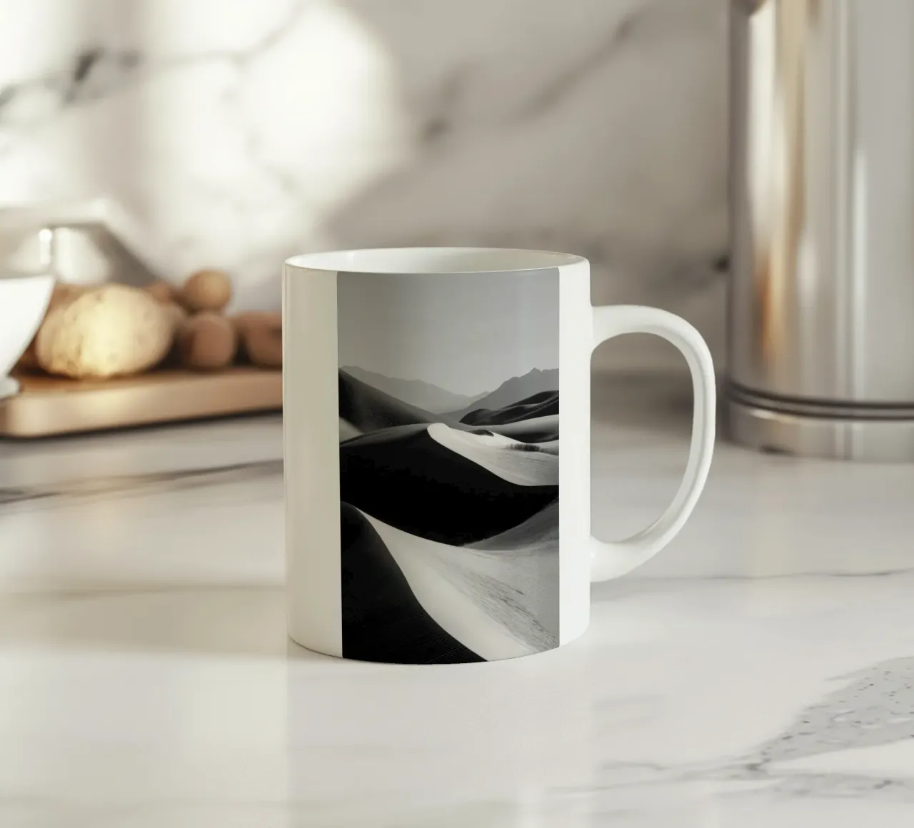 Paesaggio di dune di sabbia in bianco e nero tazza in ceramica da Indigo Tides Art