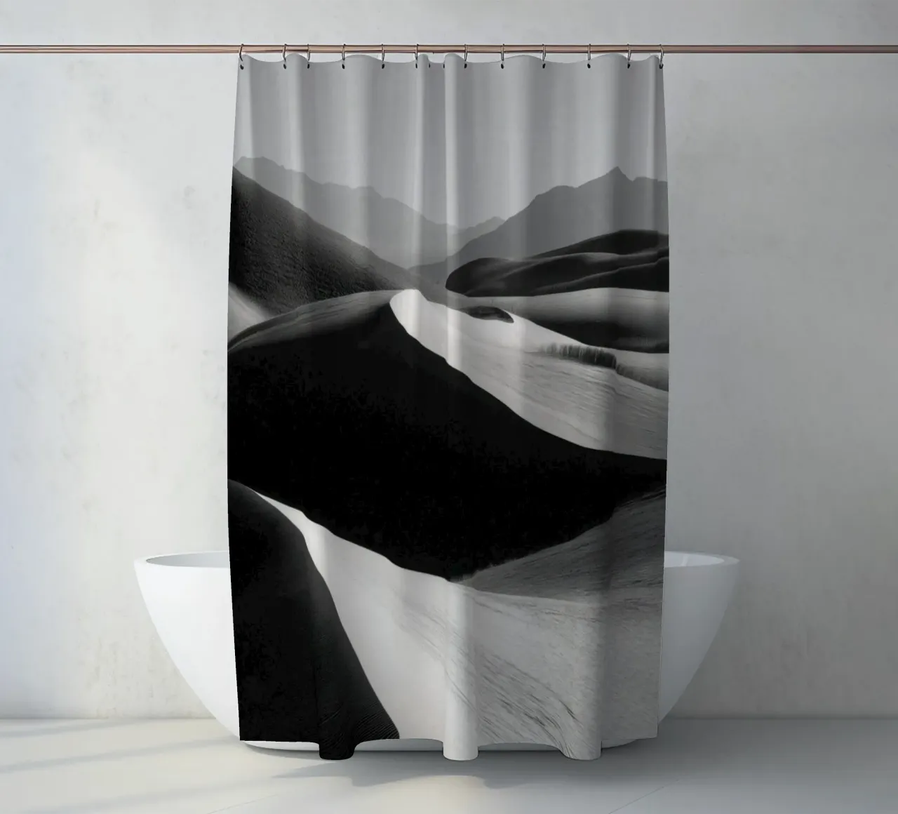 Paesaggio di dune di sabbia in bianco e nero tenda da doccia da Indigo Tides Art
