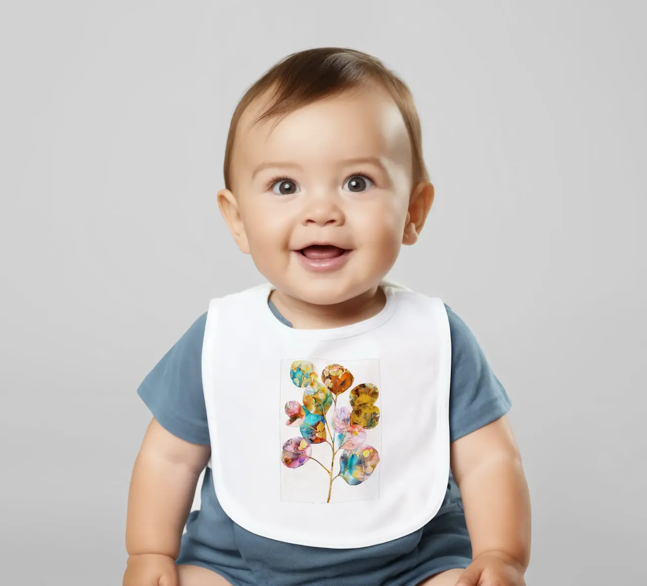 Eucalyptus colors leaves baby bib by Justyna Jaszke JBJart