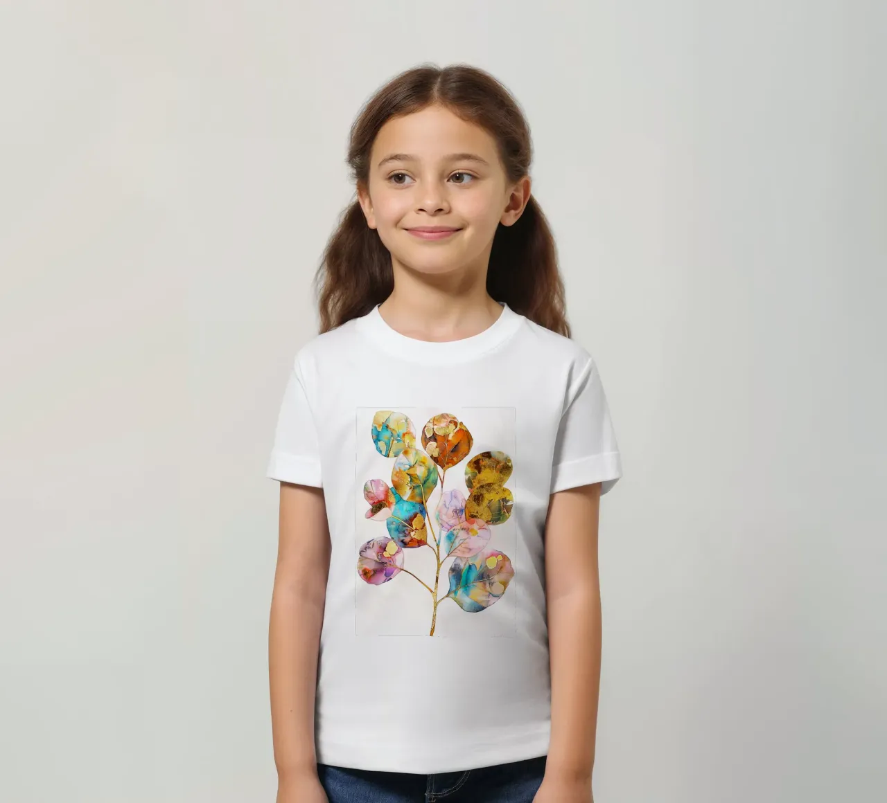 Eucalyptus colors leaves kids t-shirt by Justyna Jaszke JBJart