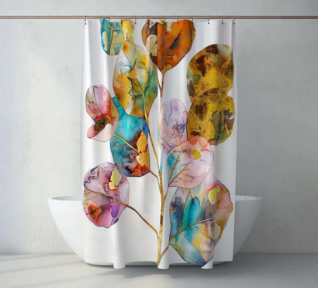 Eucalyptus colors leaves shower curtain by Justyna Jaszke JBJart