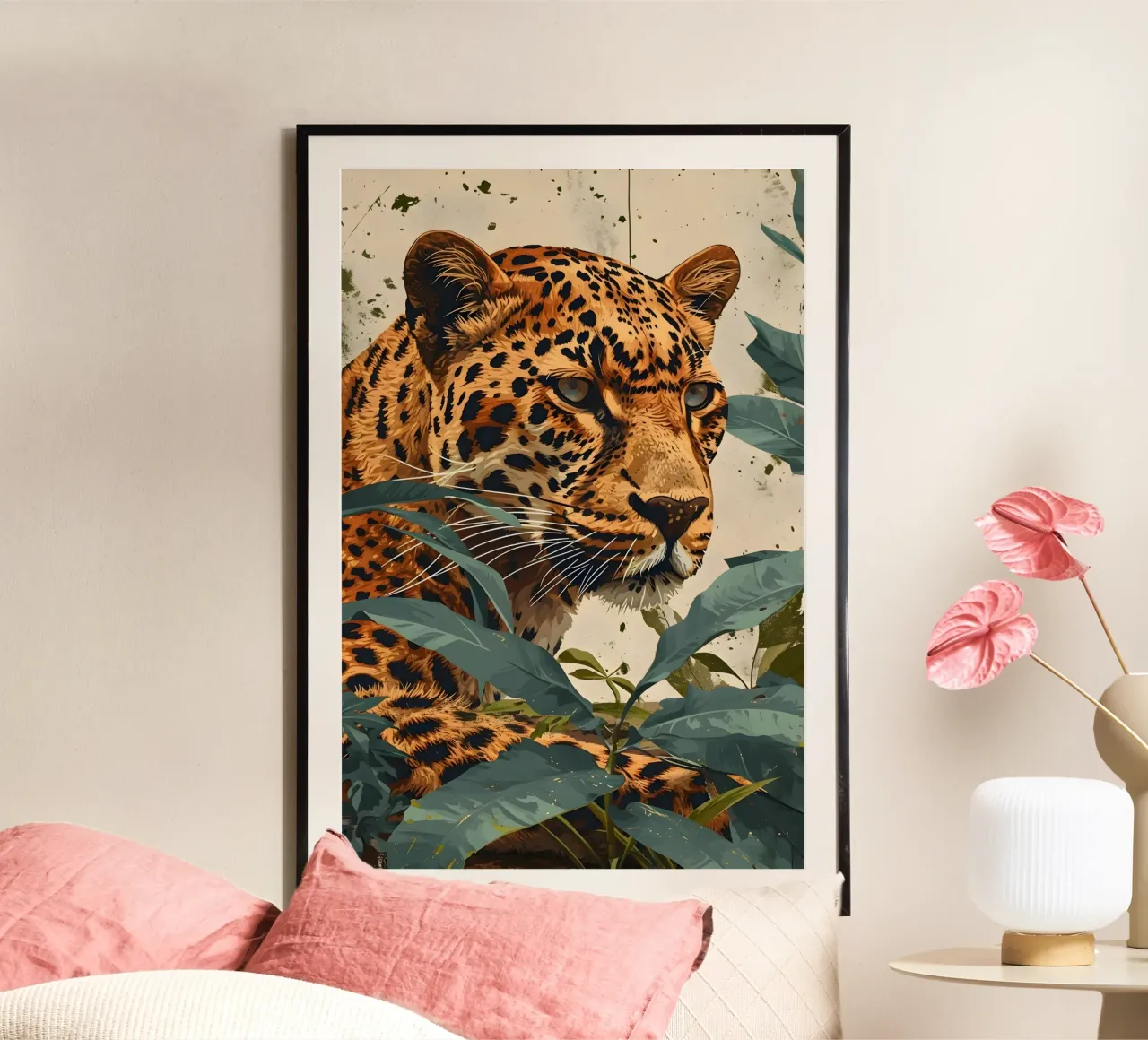 Leopard vintage Porträt poster con telaio in alluminio da Vintage Travel Art