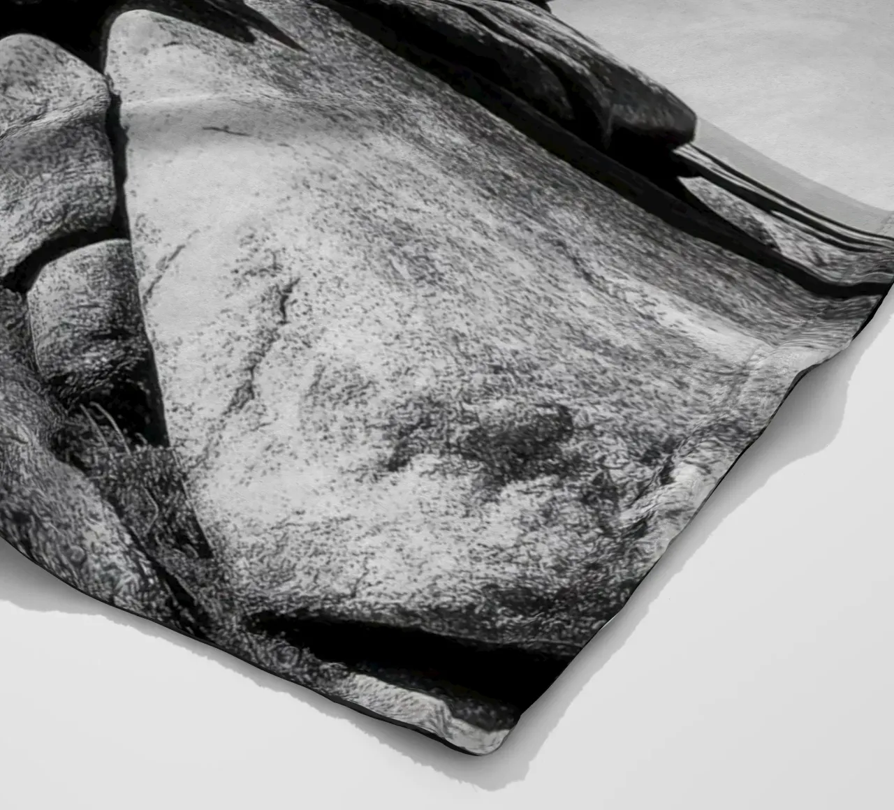 Albero in bianco e nero sulla cima di una montagna coperta in pile da Indigo Tides Art