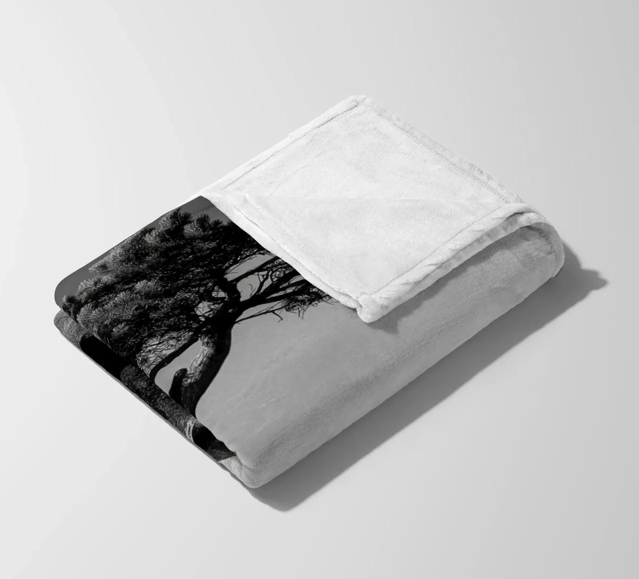 Albero in bianco e nero sulla cima di una montagna coperta in pile da Indigo Tides Art